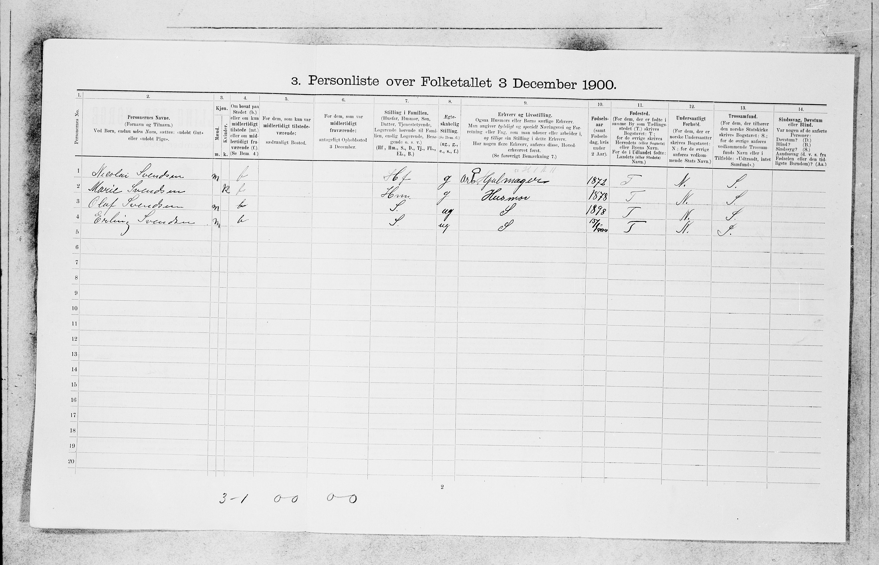 SAB, 1900 census for Bergen, 1900, p. 16661