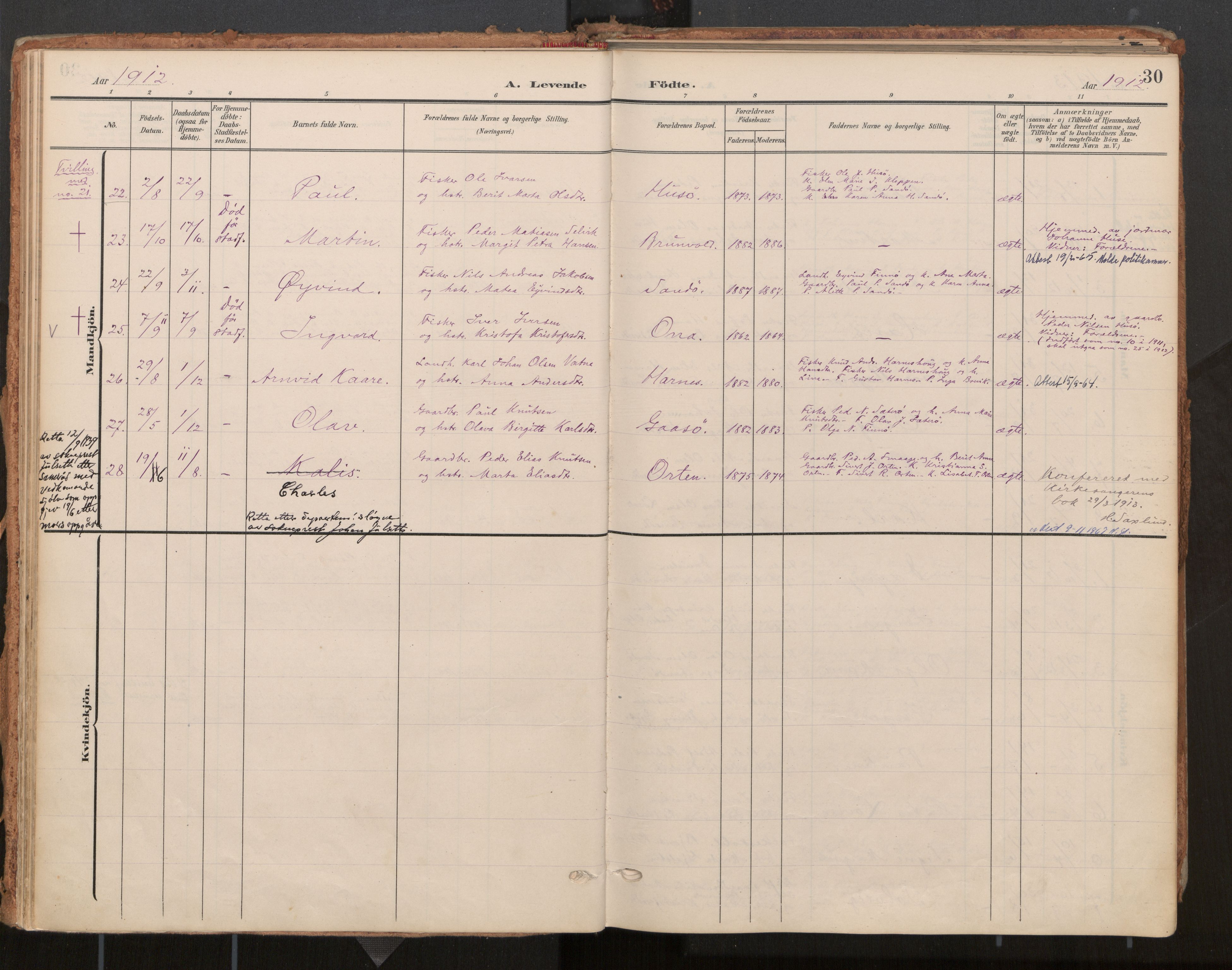 Ministerialprotokoller, klokkerbøker og fødselsregistre - Møre og Romsdal, AV/SAT-A-1454/561/L0730: Parish register (official) no. 561A04, 1901-1929, p. 30