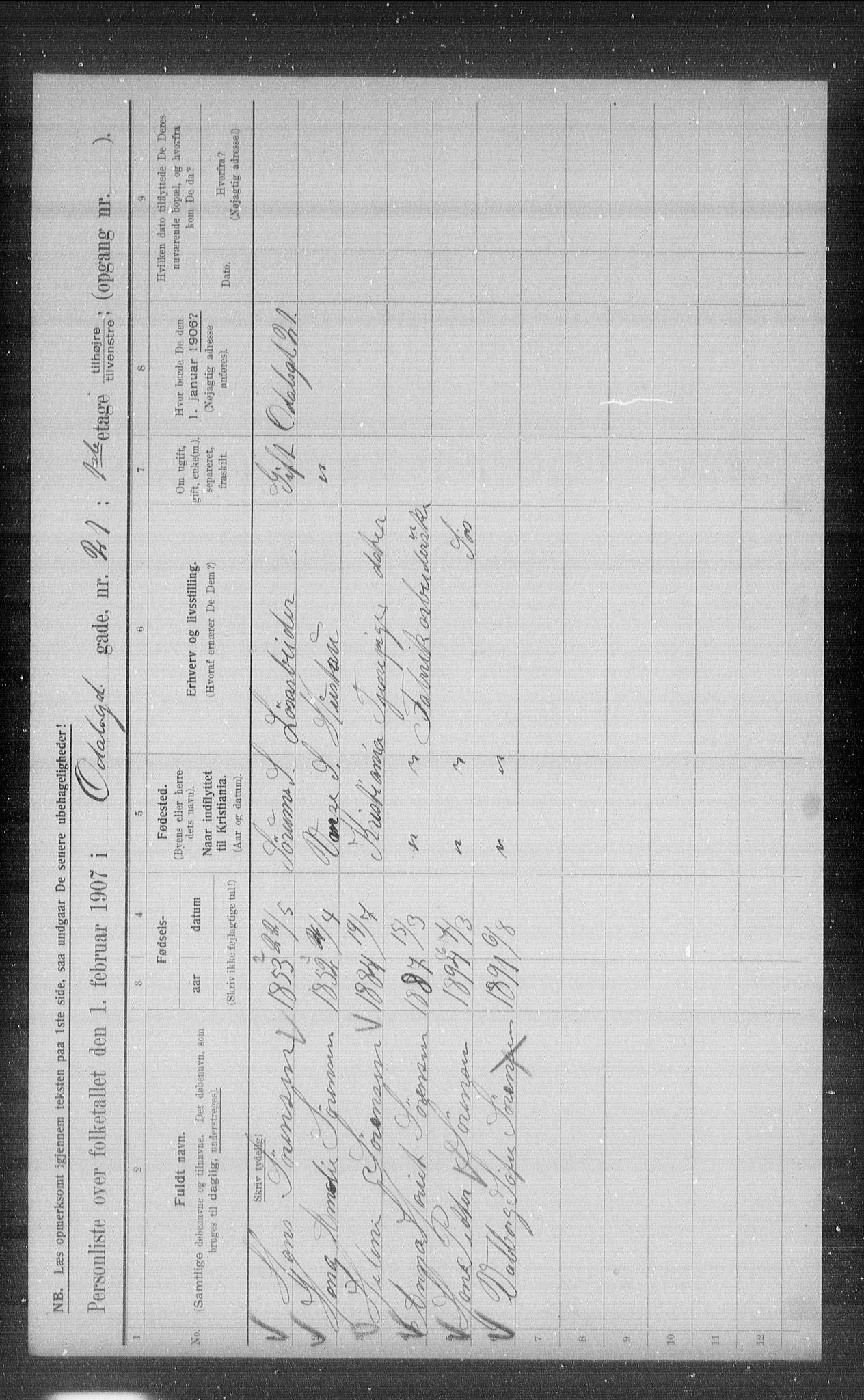 OBA, Municipal Census 1907 for Kristiania, 1907, p. 38182