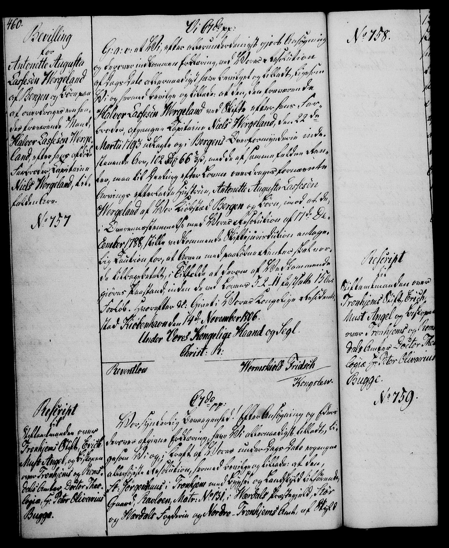 Rentekammeret, Kammerkanselliet, RA/EA-3111/G/Gg/Gga/L0018: Norsk ekspedisjonsprotokoll med register (merket RK 53.18), 1804-1806, p. 460