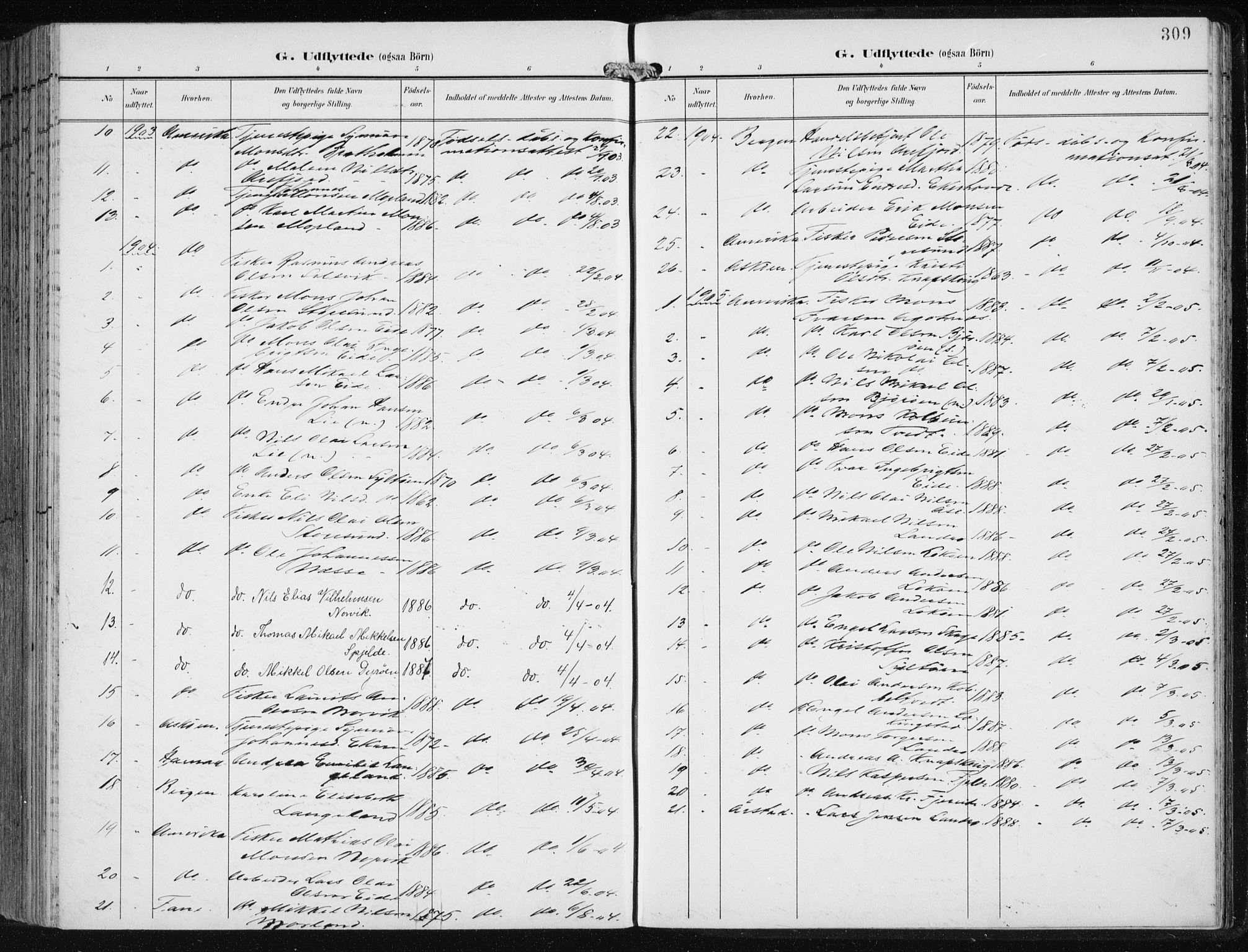 Fjell sokneprestembete, SAB/A-75301/H/Haa: Parish register (official) no. A  9, 1899-1910, p. 309