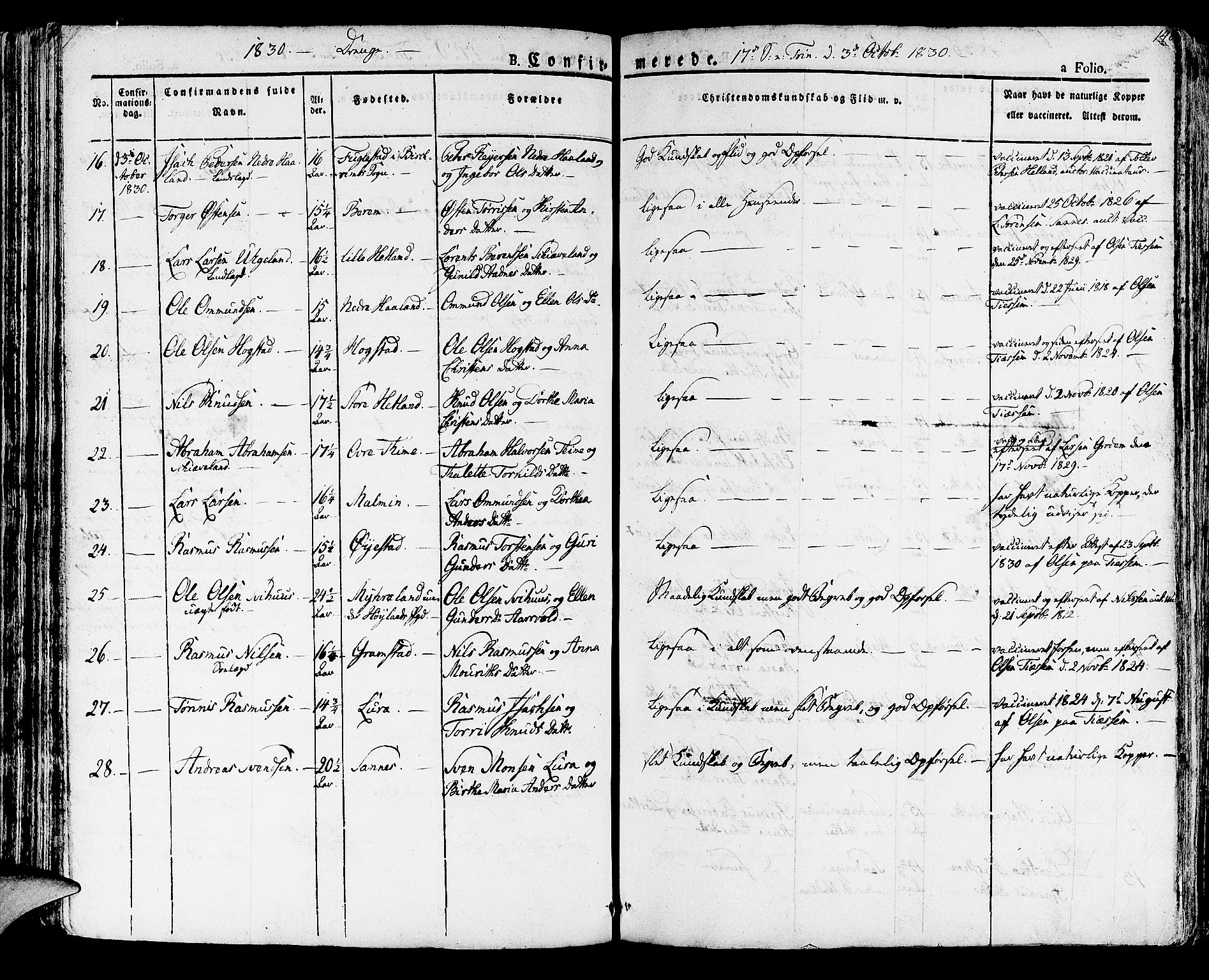 Høyland sokneprestkontor, SAST/A-101799/001/30BA/L0007: Parish register (official) no. A 7 /1, 1825-1841, p. 148