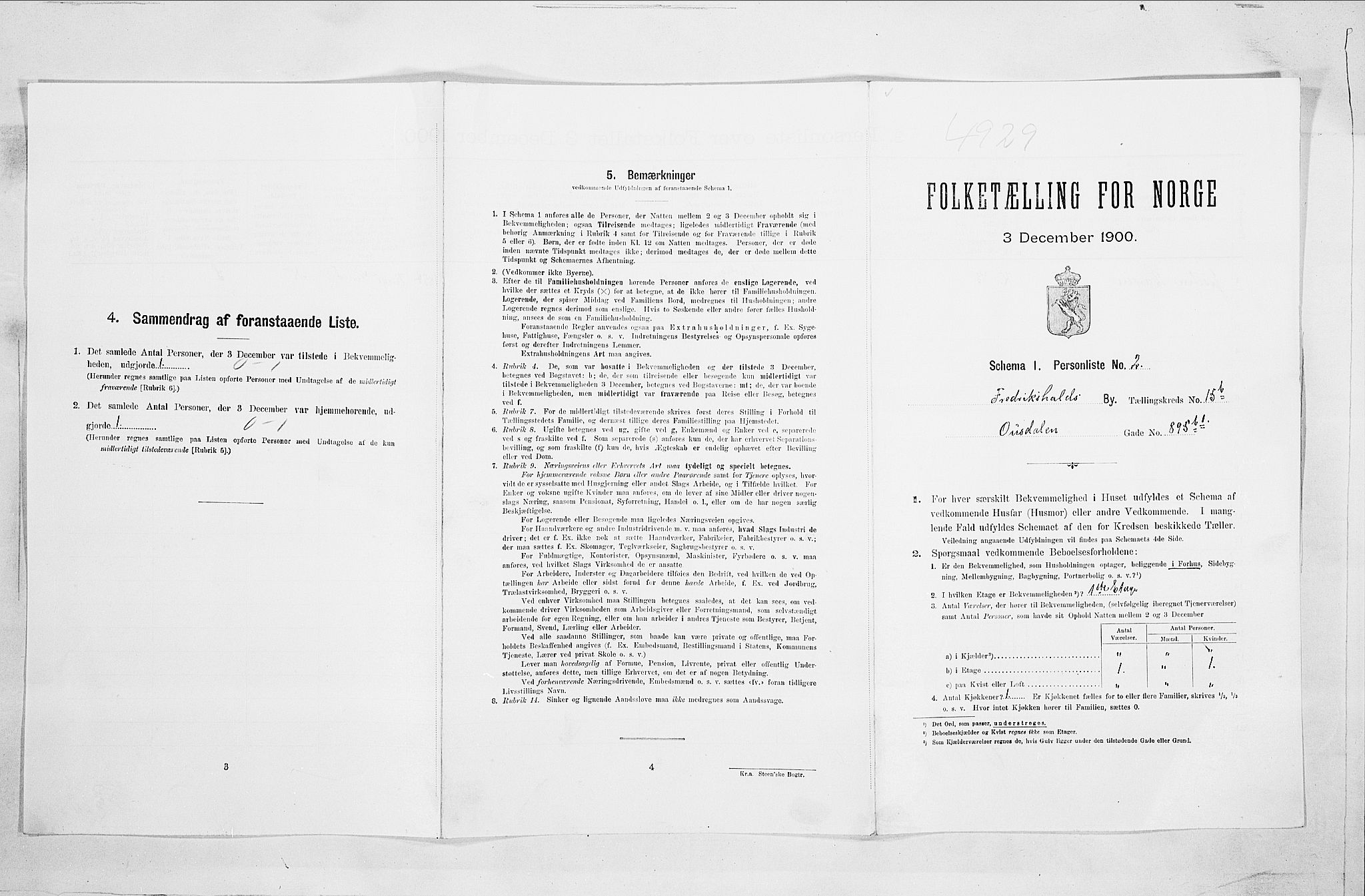 SAO, 1900 census for Fredrikshald, 1900