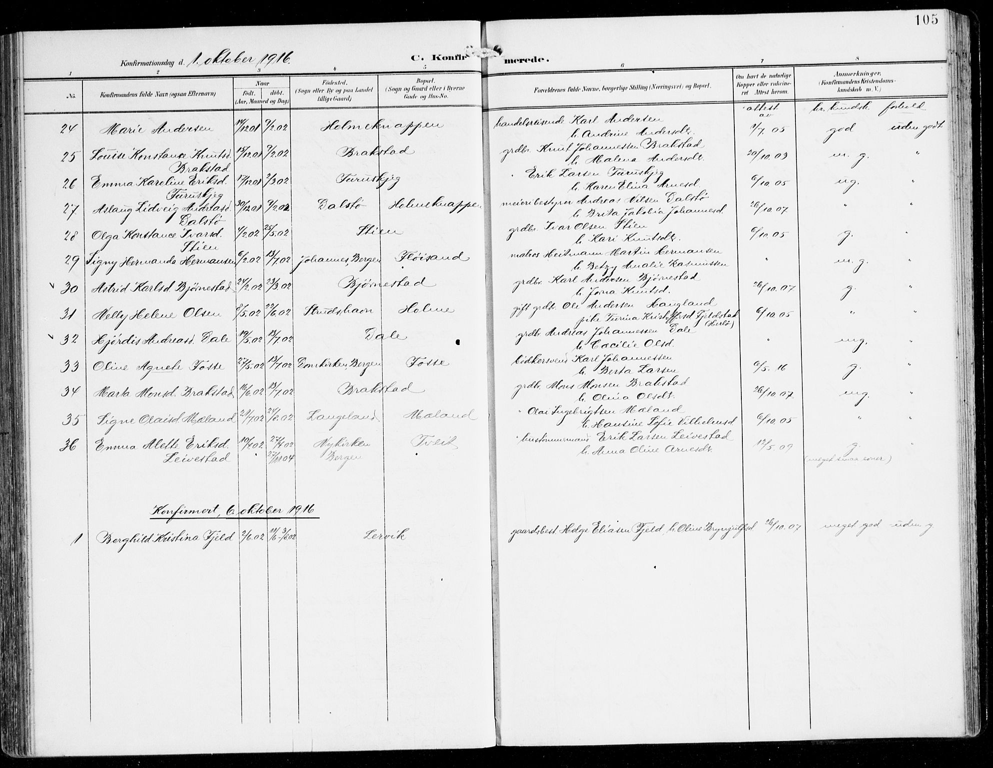 Alversund Sokneprestembete, AV/SAB-A-73901/H/Ha/Haa/Haac/L0002: Parish register (official) no. C 2, 1901-1921, p. 105