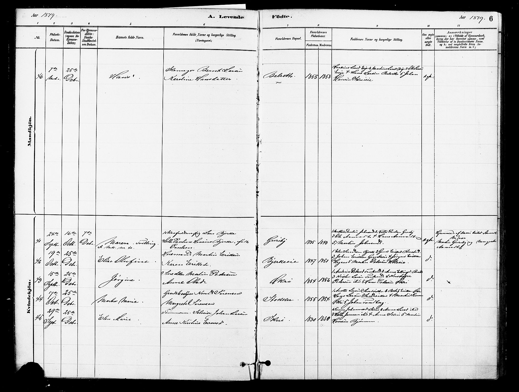 Asker prestekontor Kirkebøker, AV/SAO-A-10256a/F/Fb/L0001: Parish register (official) no. II 1, 1879-1895, p. 6