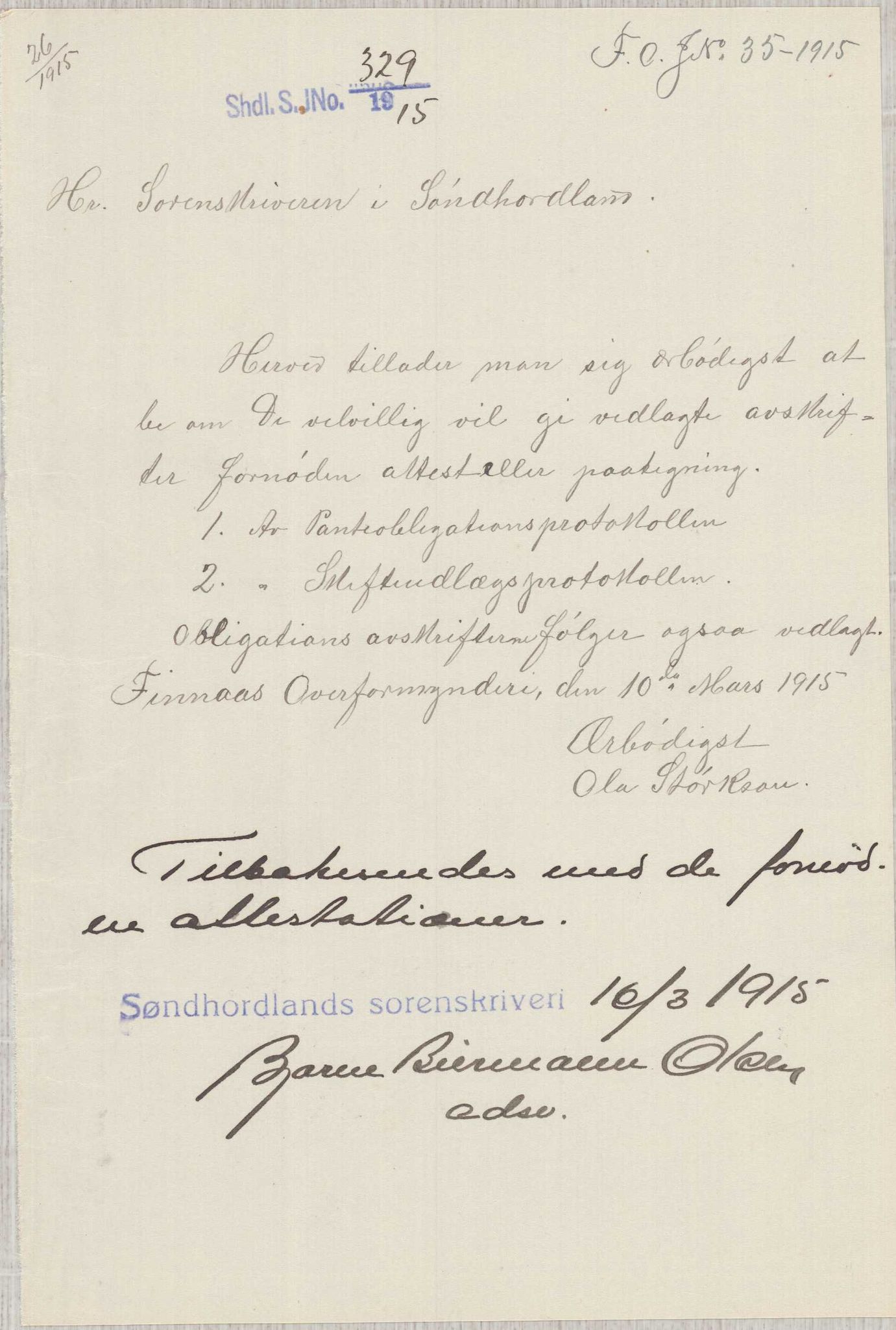 Finnaas kommune. Overformynderiet, IKAH/1218a-812/D/Da/Daa/L0003/0001: Kronologisk ordna korrespondanse / Kronologisk ordna korrespondanse, 1914-1916, p. 52