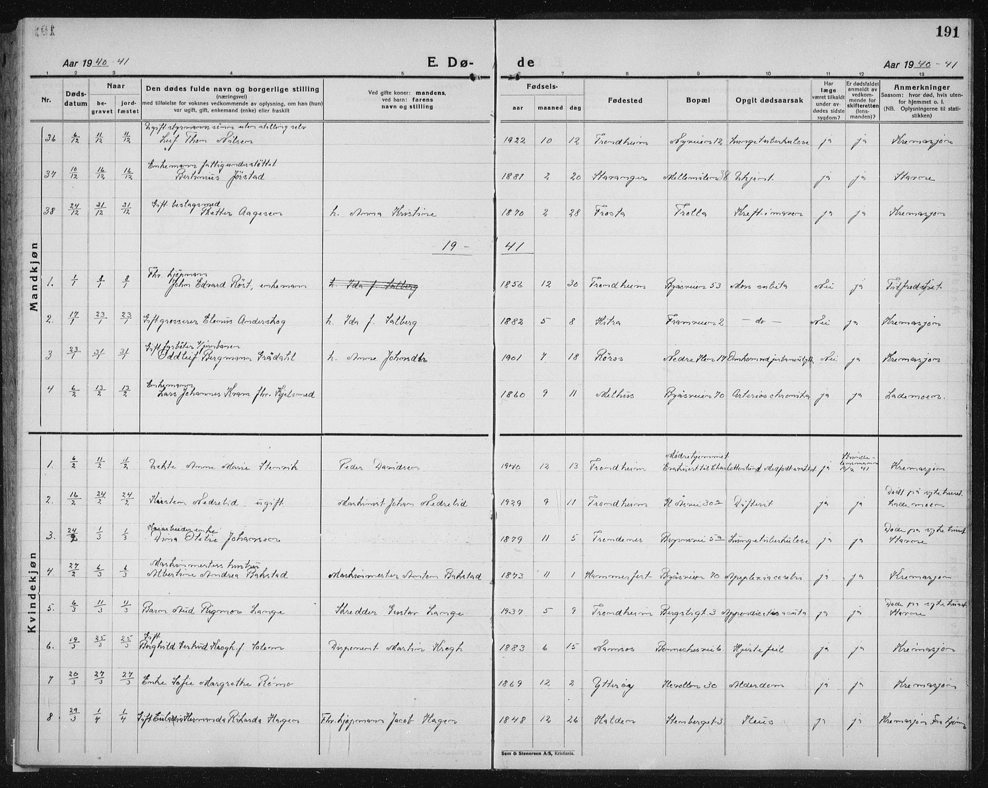 Ministerialprotokoller, klokkerbøker og fødselsregistre - Sør-Trøndelag, SAT/A-1456/603/L0176: Parish register (copy) no. 603C04, 1923-1941, p. 191