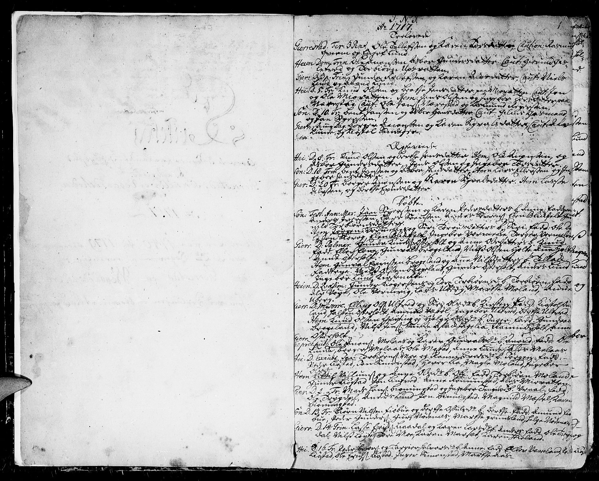 Gjerstad sokneprestkontor, SAK/1111-0014/F/Fa/Faa/L0002: Parish register (official) no. A 2, 1717-1779, p. 1