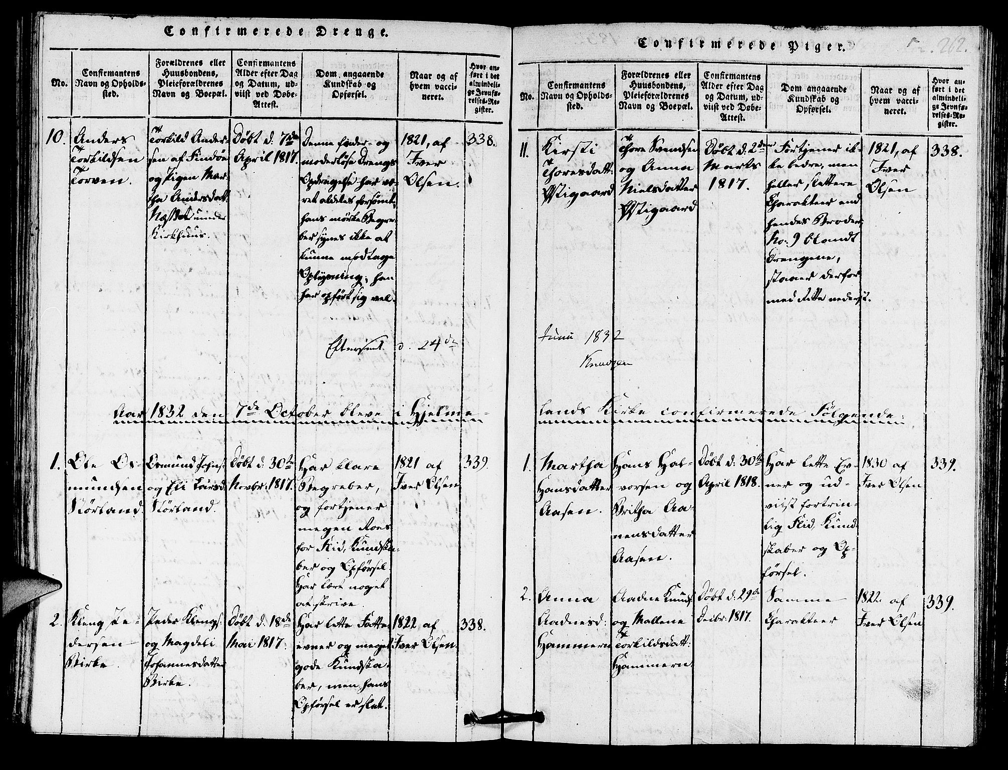 Hjelmeland sokneprestkontor, AV/SAST-A-101843/01/IV/L0005: Parish register (official) no. A 5, 1816-1841, p. 262