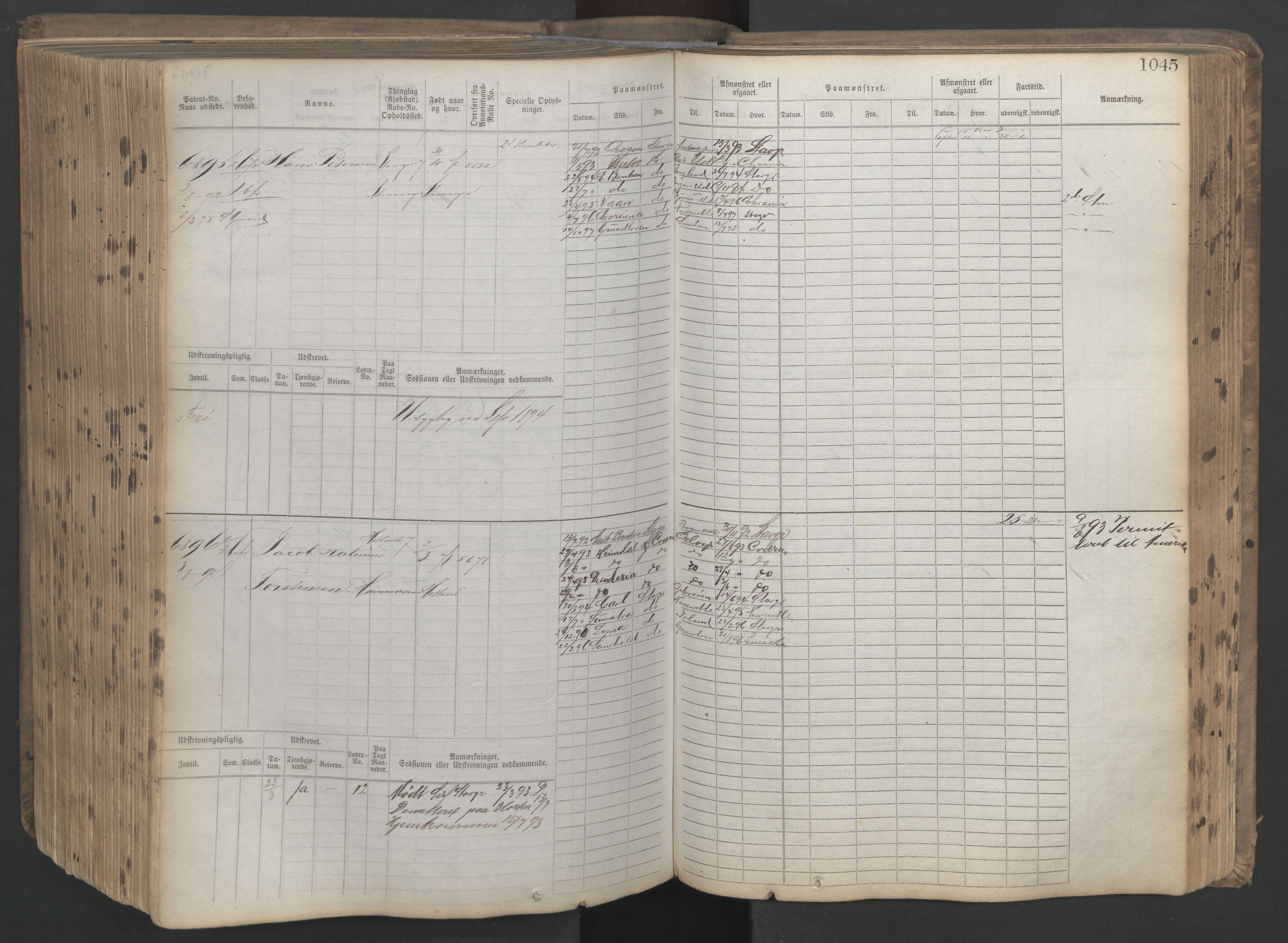 Stavanger sjømannskontor, AV/SAST-A-102006/F/Fb/Fbb/L0021: Sjøfartshovedrulle patnentnr. 6005-7204 (dublett), 1887, p. 450