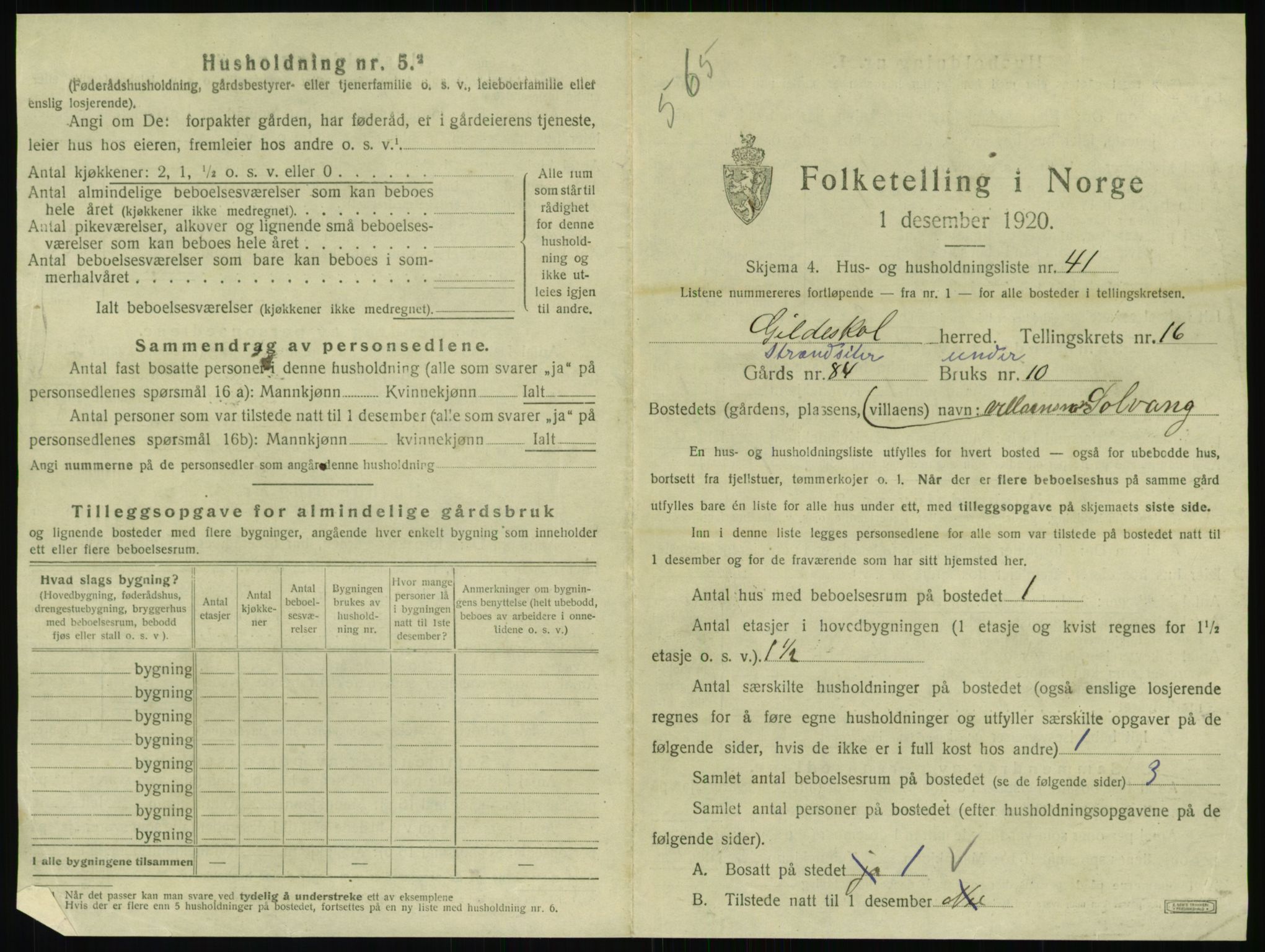 SAT, 1920 census for Gildeskål, 1920, p. 1620