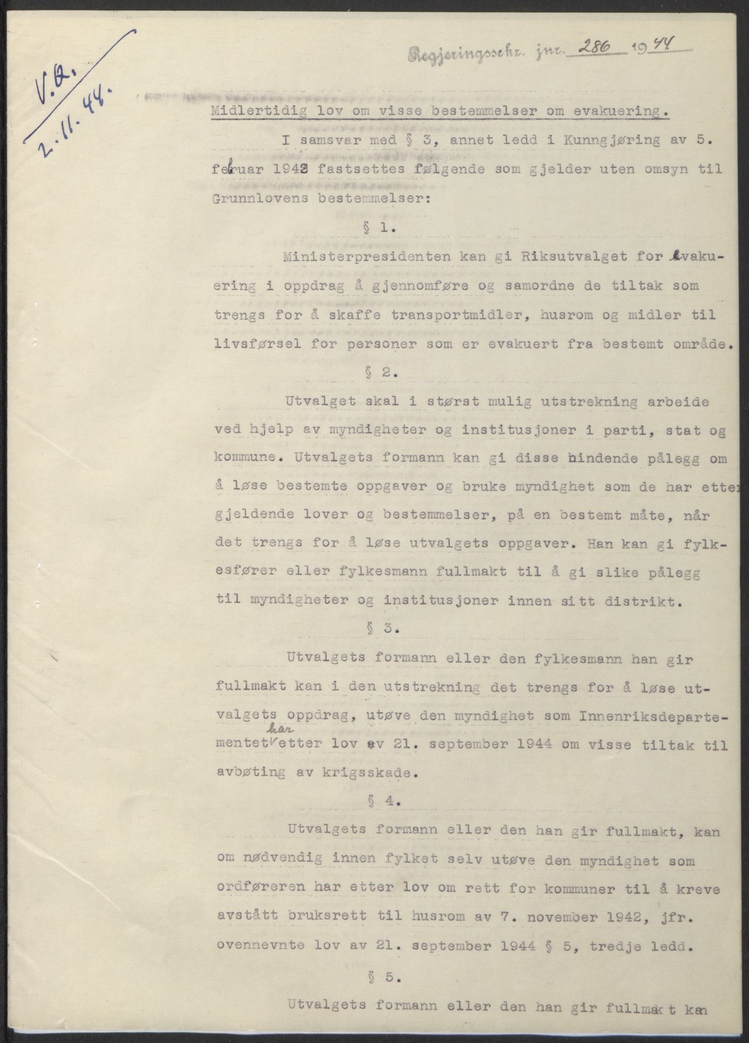 NS-administrasjonen 1940-1945 (Statsrådsekretariatet, de kommisariske statsråder mm), AV/RA-S-4279/D/Db/L0100: Lover, 1944, p. 555