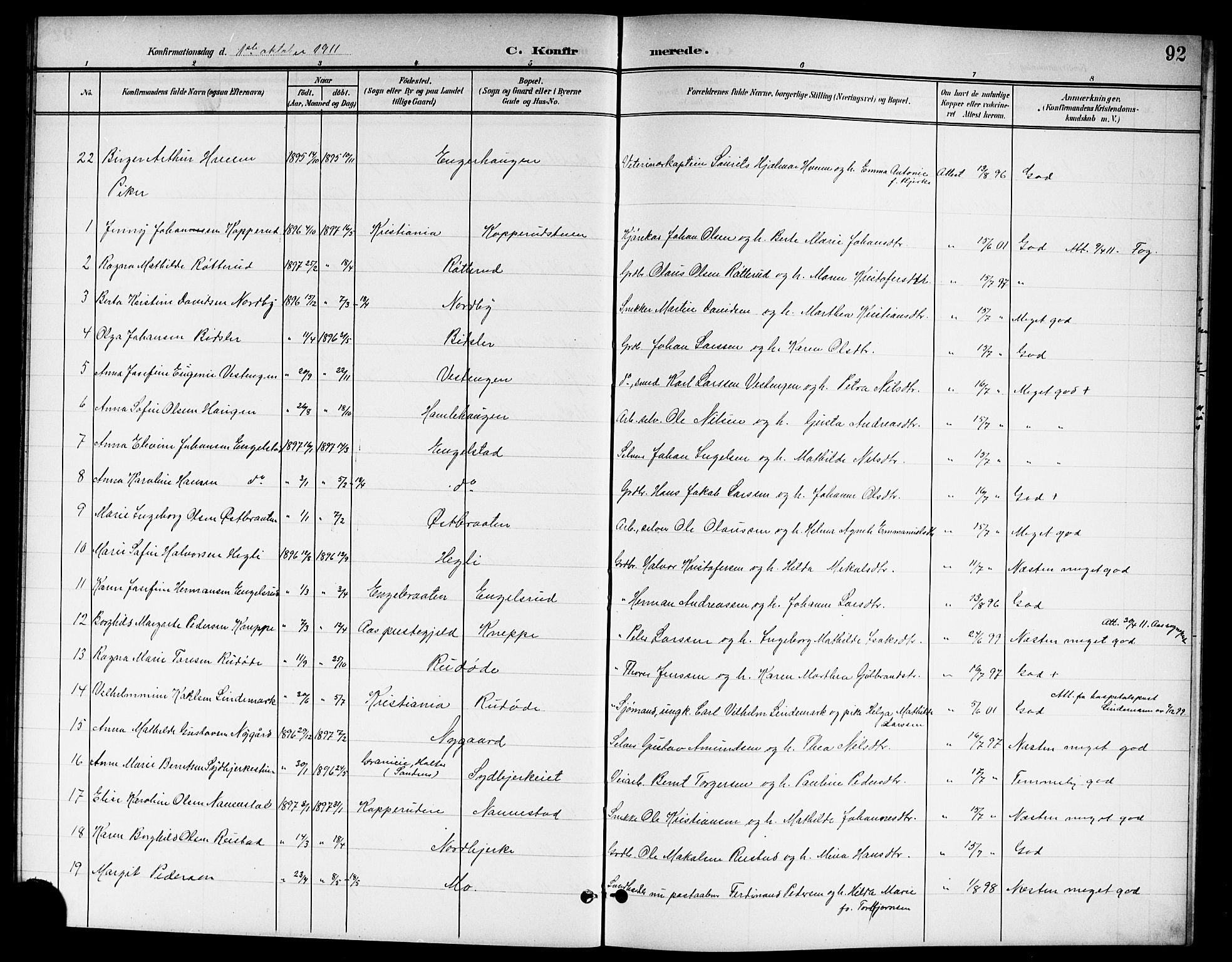Nannestad prestekontor Kirkebøker, SAO/A-10414a/G/Ga/L0002: Parish register (copy) no. I 2, 1901-1913, p. 92