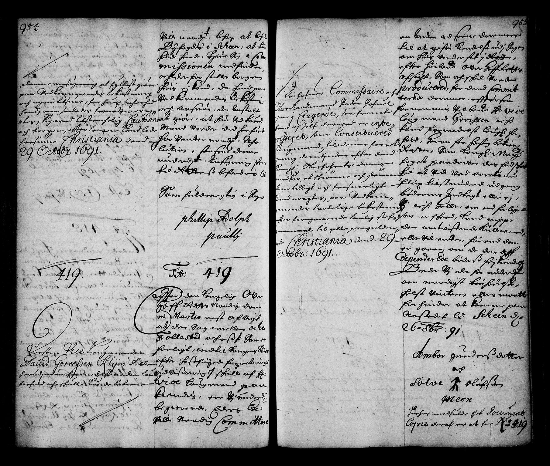 Stattholderembetet 1572-1771, AV/RA-EA-2870/Ae/L0008: Supplikasjons- og resolusjonsprotokoll, 1691, p. 954-955