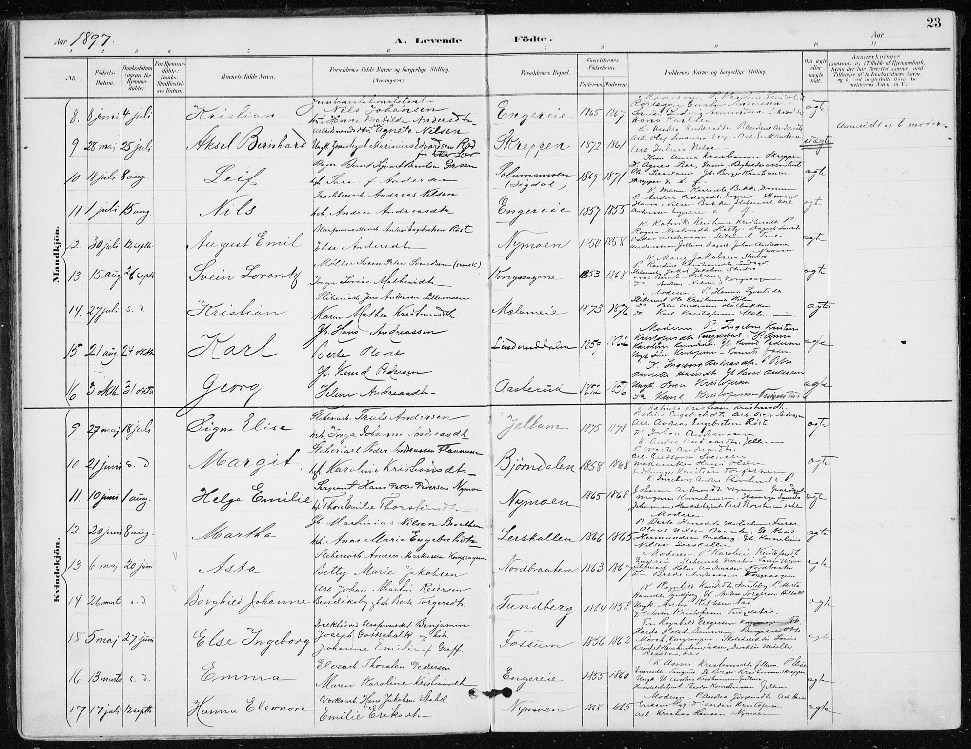 Modum kirkebøker, AV/SAKO-A-234/F/Fa/L0016: Parish register (official) no. 16, 1890-1899, p. 23