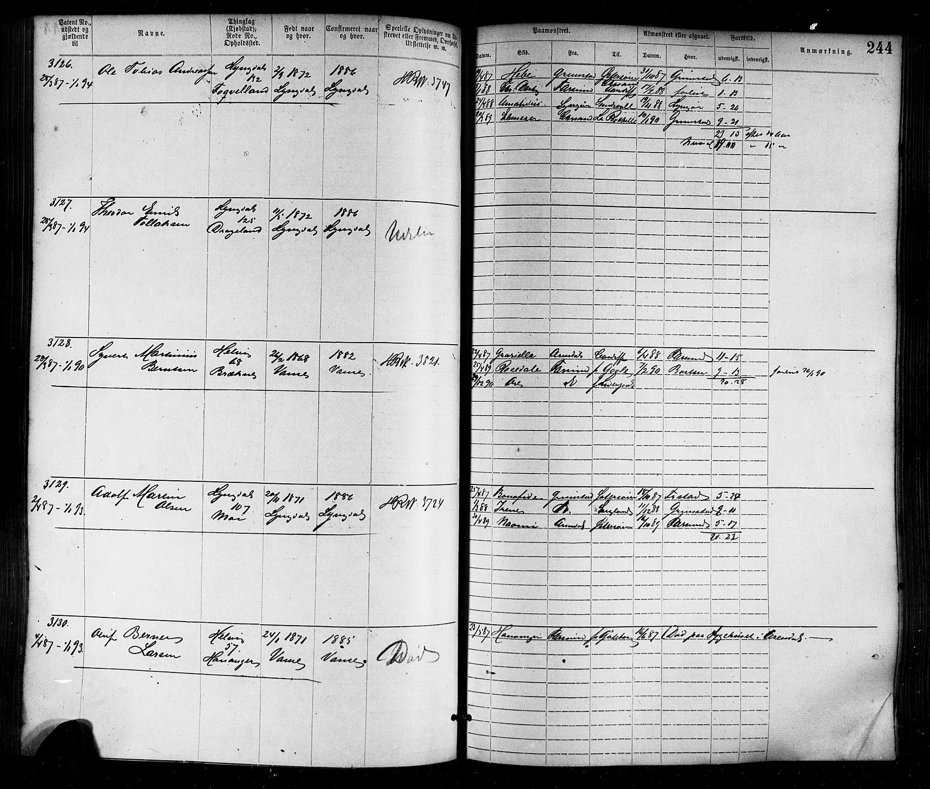 Farsund mønstringskrets, SAK/2031-0017/F/Fa/L0006: Annotasjonsrulle nr 1911-3805 med register, Z-3, 1877-1894, p. 276