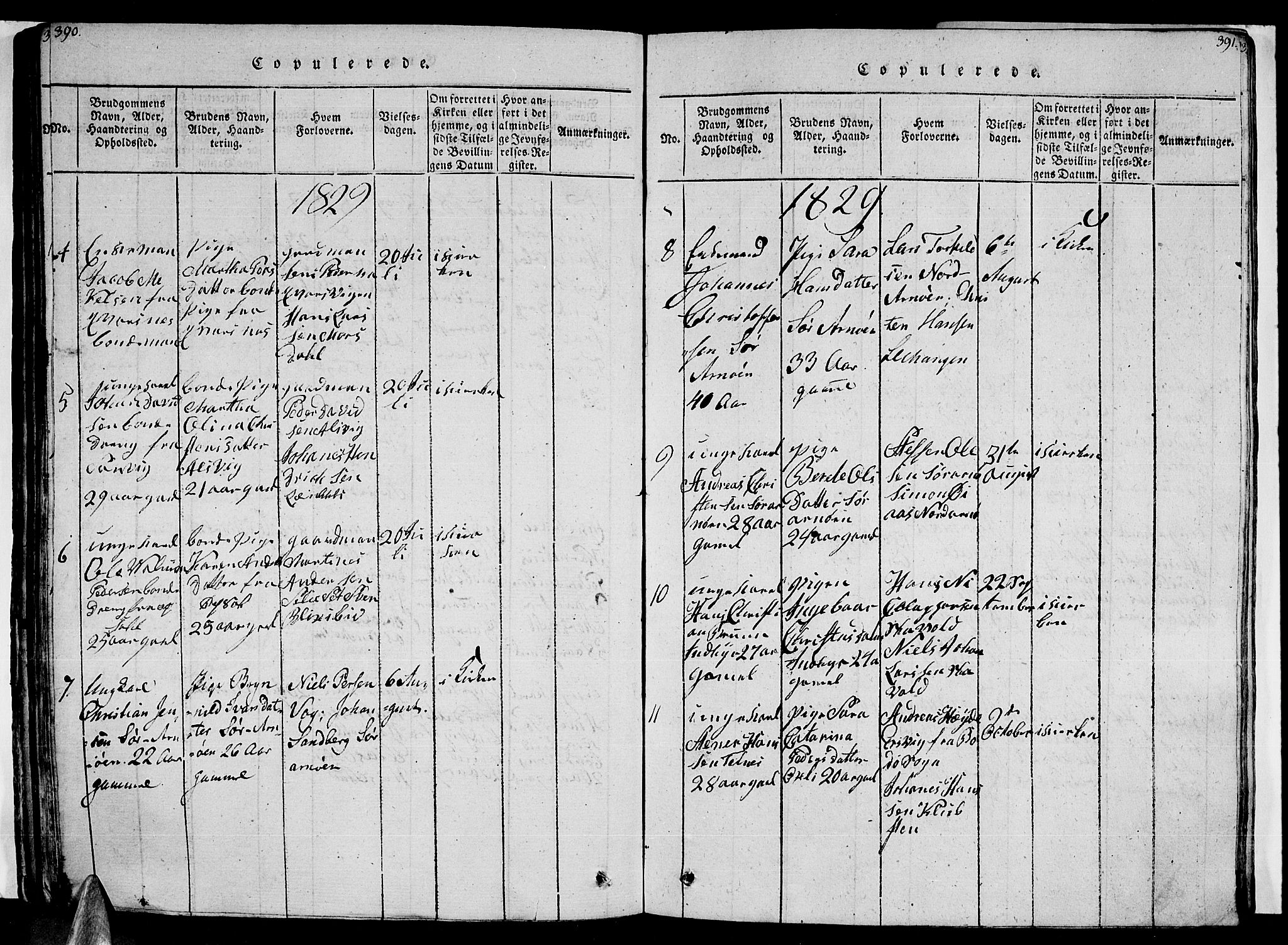 Ministerialprotokoller, klokkerbøker og fødselsregistre - Nordland, AV/SAT-A-1459/805/L0105: Parish register (copy) no. 805C01, 1820-1839, p. 390-391