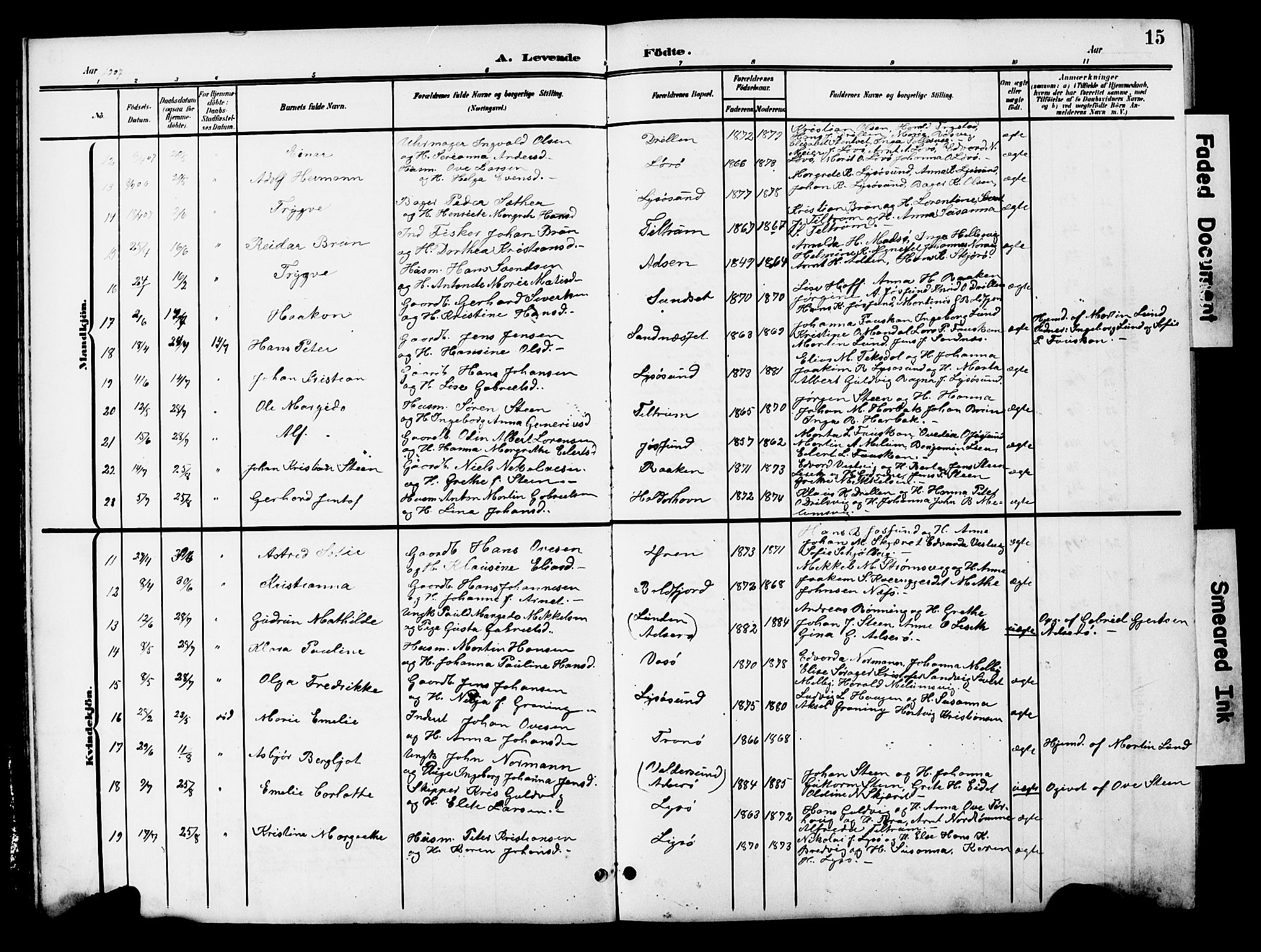 Ministerialprotokoller, klokkerbøker og fødselsregistre - Sør-Trøndelag, SAT/A-1456/654/L0666: Parish register (copy) no. 654C02, 1901-1925, p. 15