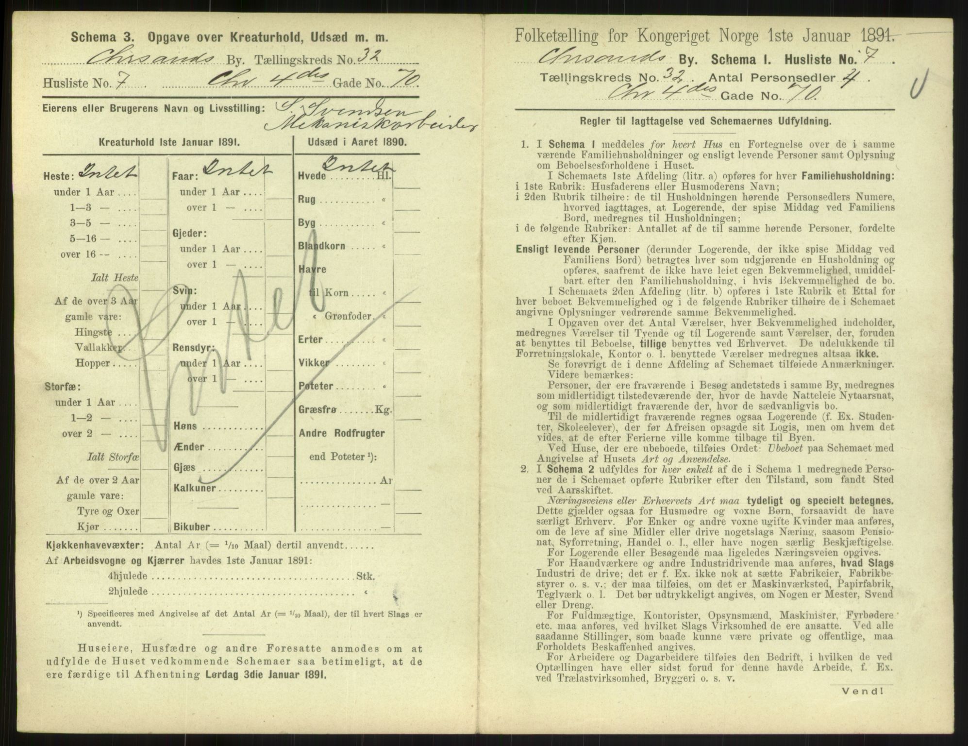 RA, 1891 census for 1001 Kristiansand, 1891, p. 1708