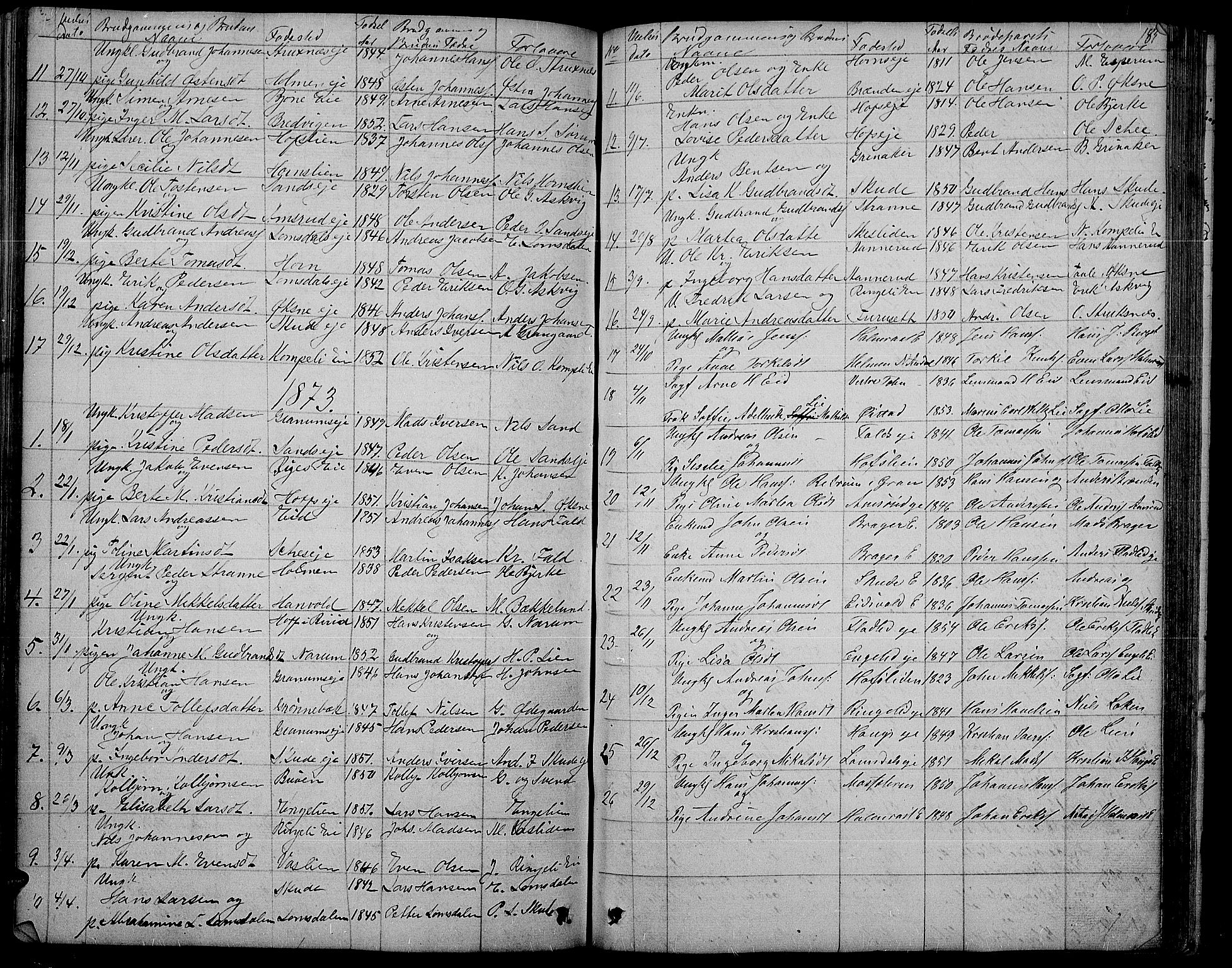 Søndre Land prestekontor, SAH/PREST-122/L/L0001: Parish register (copy) no. 1, 1849-1883, p. 185