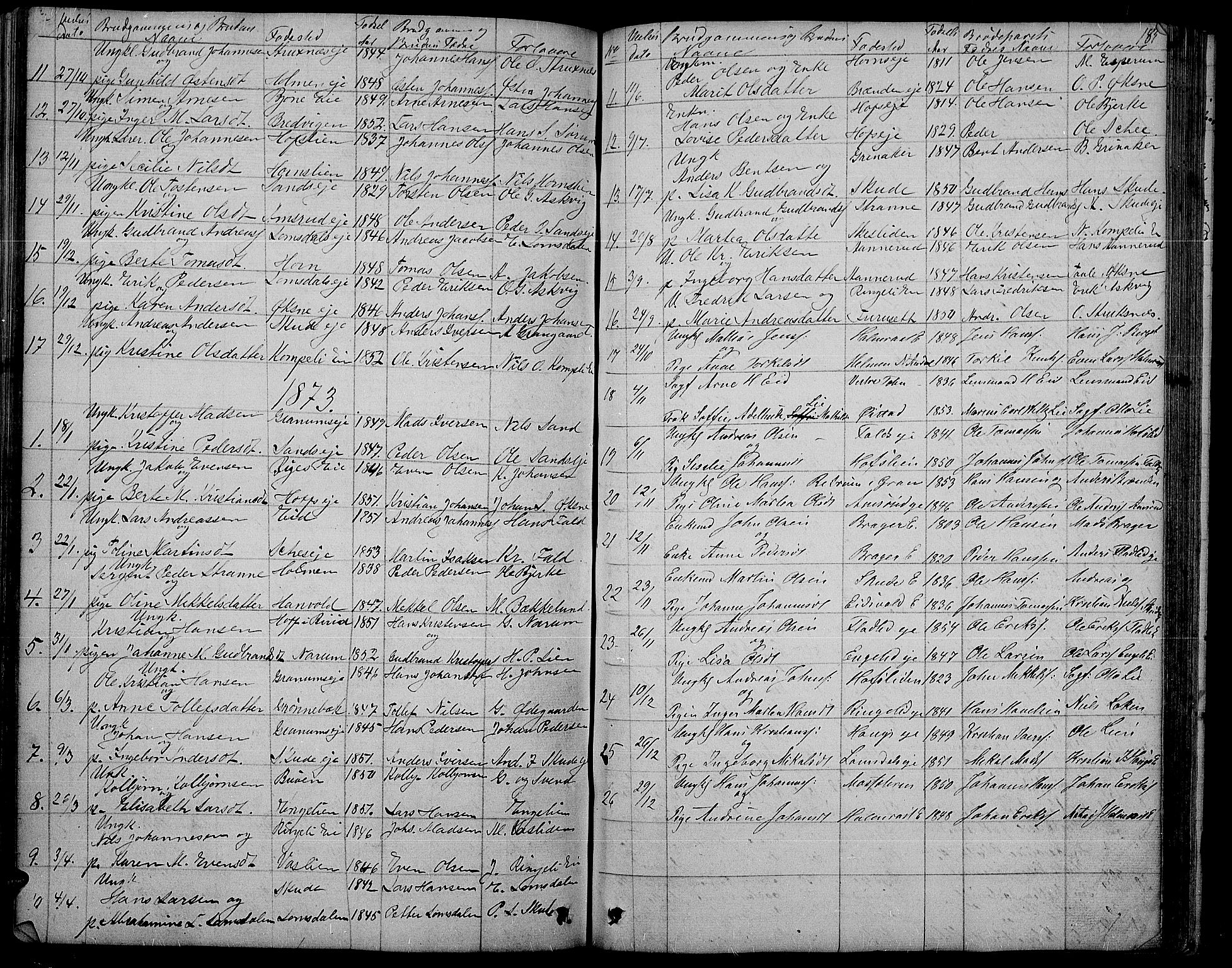 Søndre Land prestekontor, AV/SAH-PREST-122/L/L0001: Parish register (copy) no. 1, 1849-1883, p. 185