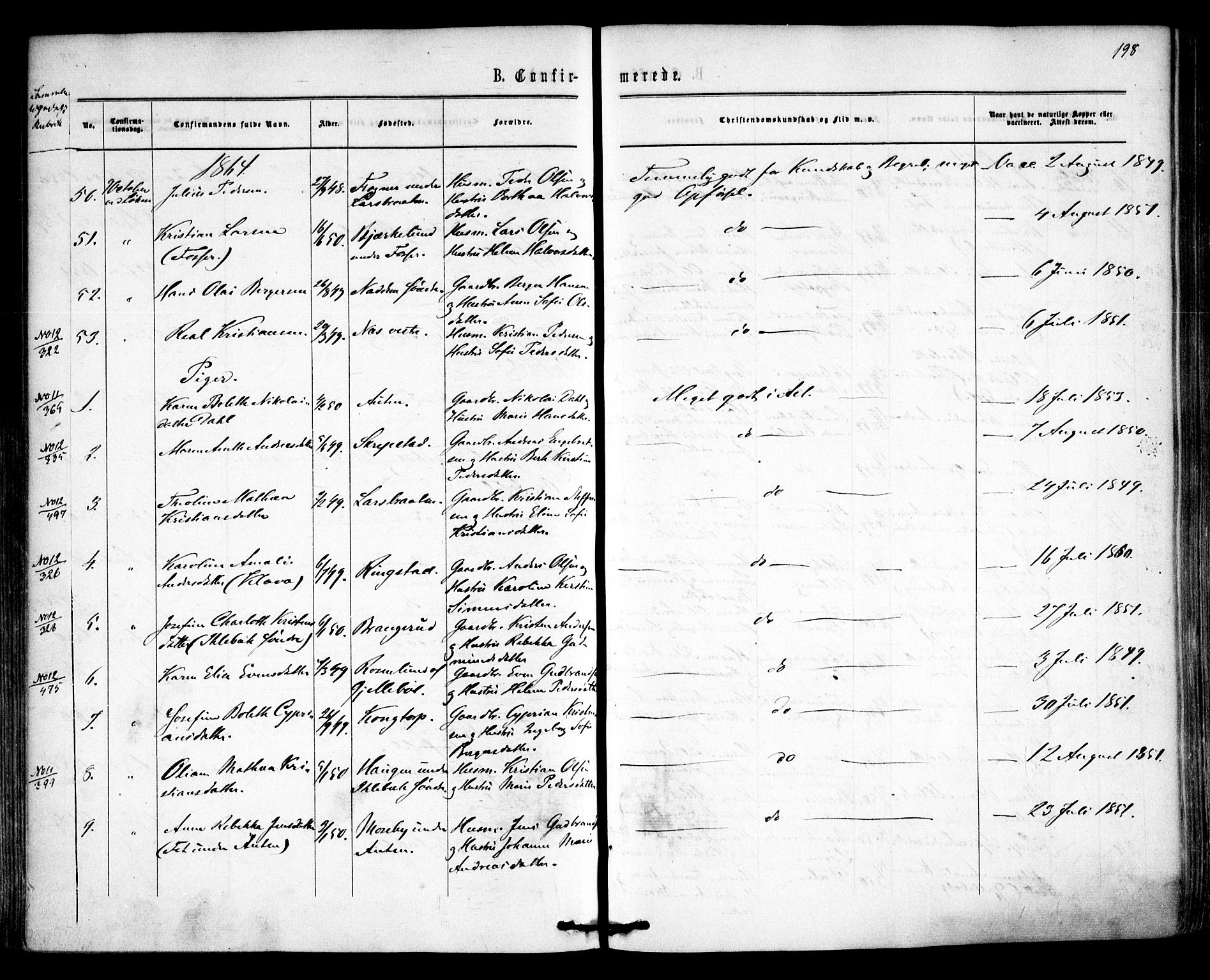 Høland prestekontor Kirkebøker, AV/SAO-A-10346a/F/Fa/L0011: Parish register (official) no. I 11, 1862-1869, p. 198