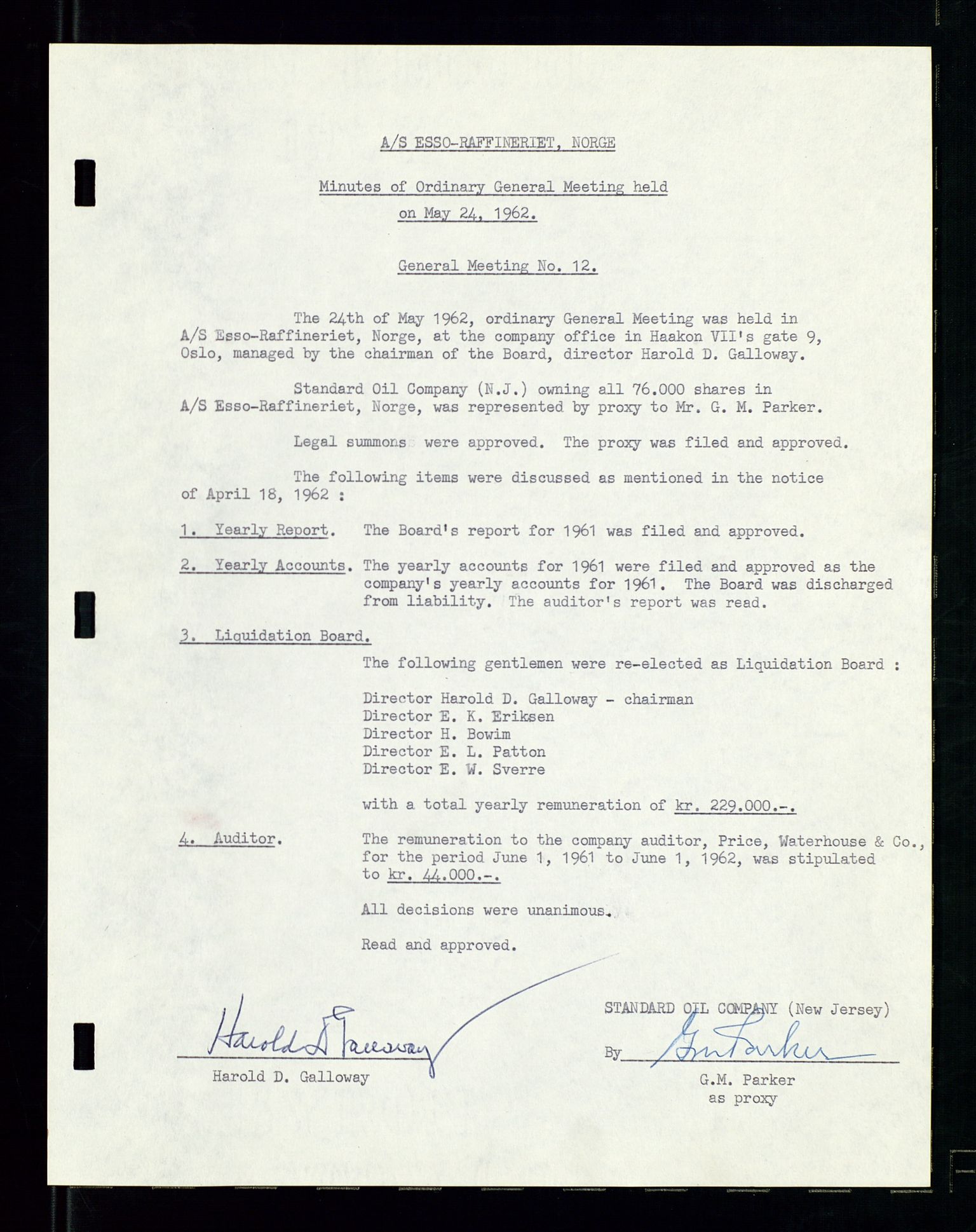 PA 1537 - A/S Essoraffineriet Norge, AV/SAST-A-101957/A/Aa/L0001/0002: Styremøter / Shareholder meetings, board meetings, by laws (vedtekter), 1957-1960, p. 6