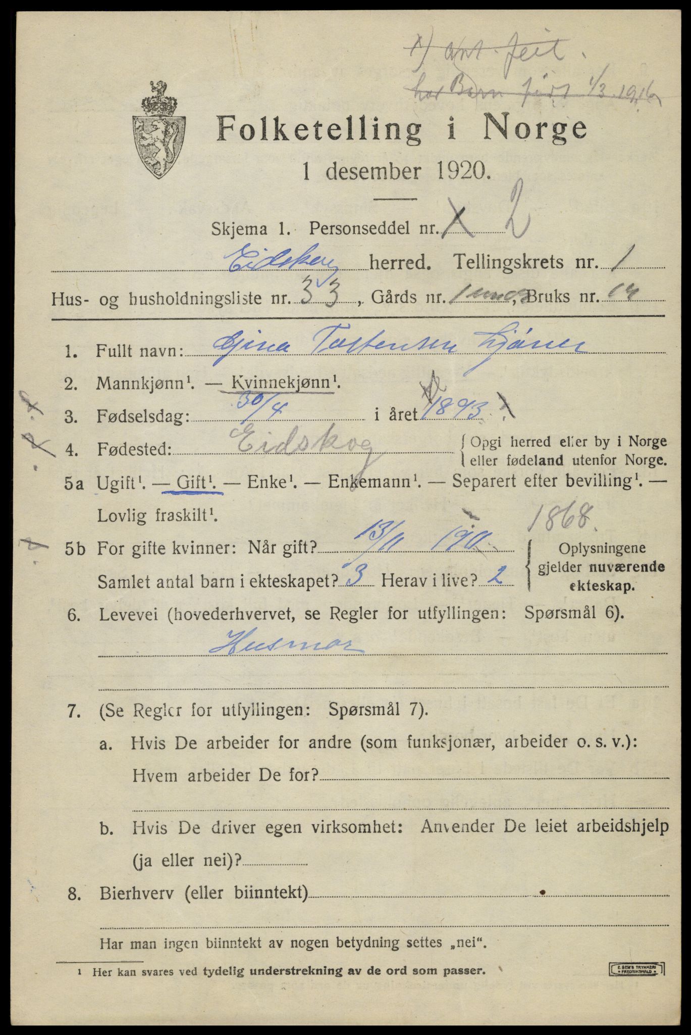 SAH, 1920 census for Eidskog, 1920, p. 2755