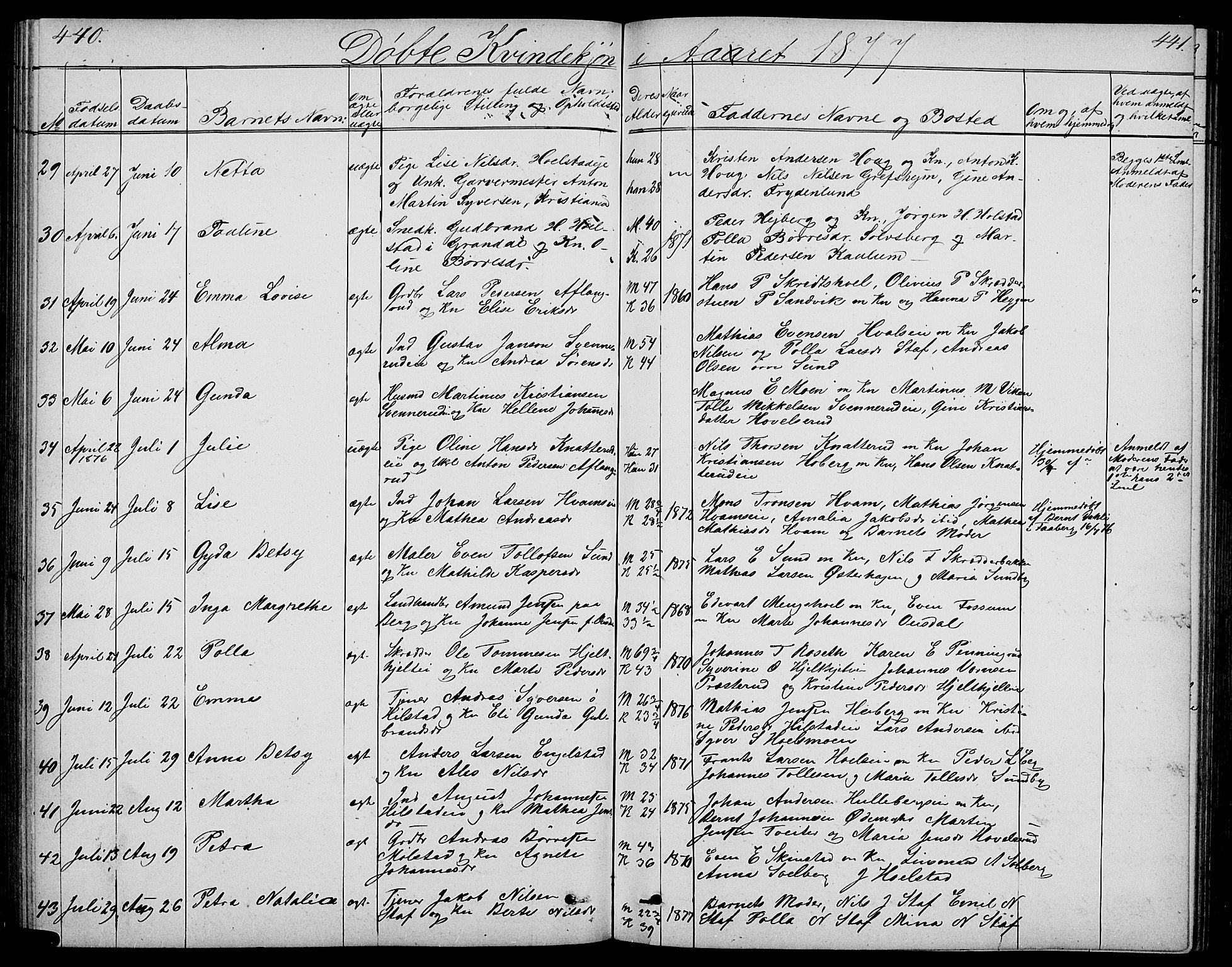 Nes prestekontor, Hedmark, SAH/PREST-020/L/La/L0005: Parish register (copy) no. 5, 1852-1889, p. 440-441