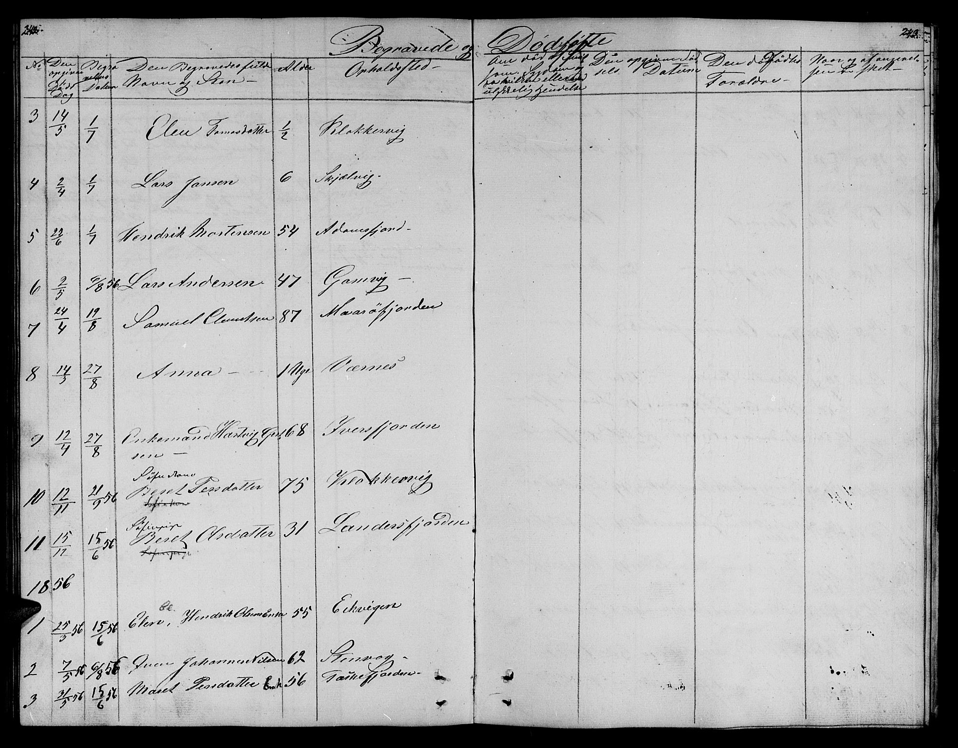 Lebesby sokneprestkontor, SATØ/S-1353/H/Hb/L0001klokker: Parish register (copy) no. 1, 1846-1862, p. 242-243