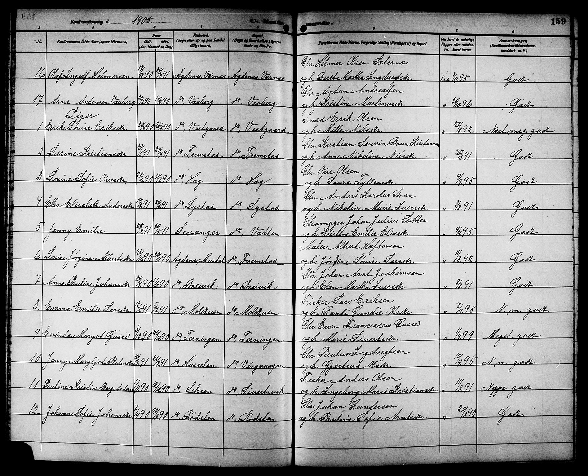 Ministerialprotokoller, klokkerbøker og fødselsregistre - Sør-Trøndelag, SAT/A-1456/662/L0757: Parish register (copy) no. 662C02, 1892-1918, p. 159