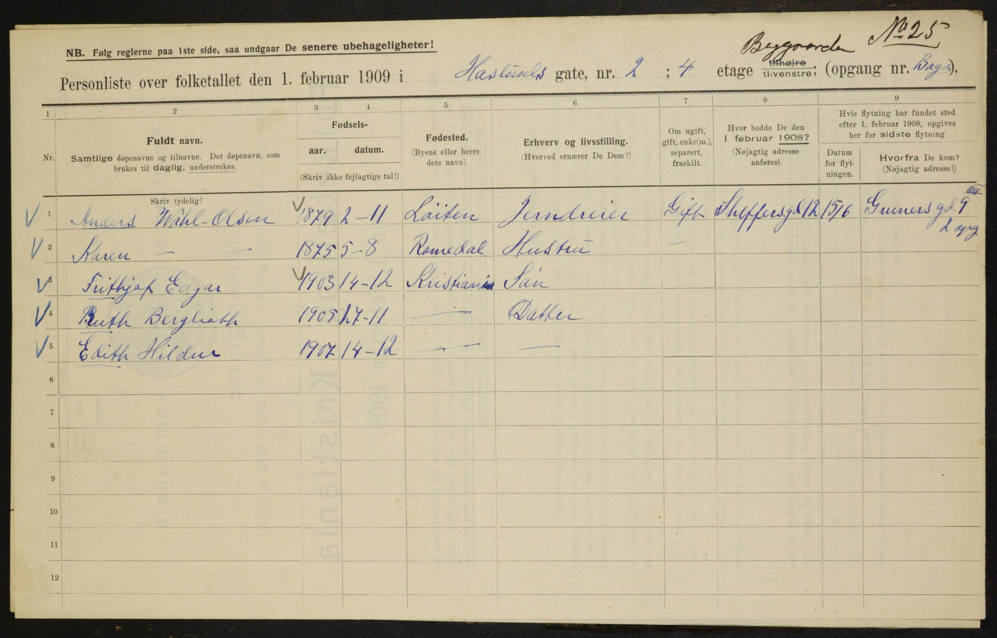 OBA, Municipal Census 1909 for Kristiania, 1909, p. 24234