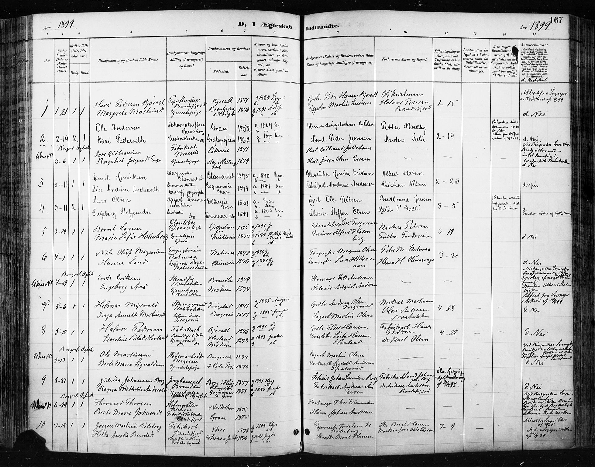 Jevnaker prestekontor, SAH/PREST-116/H/Ha/Haa/L0009: Parish register (official) no. 9, 1891-1901, p. 167