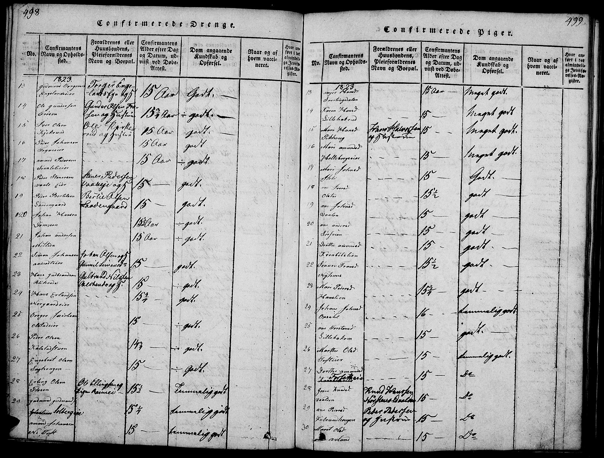 Gausdal prestekontor, AV/SAH-PREST-090/H/Ha/Haa/L0005: Parish register (official) no. 5, 1817-1829, p. 498-499