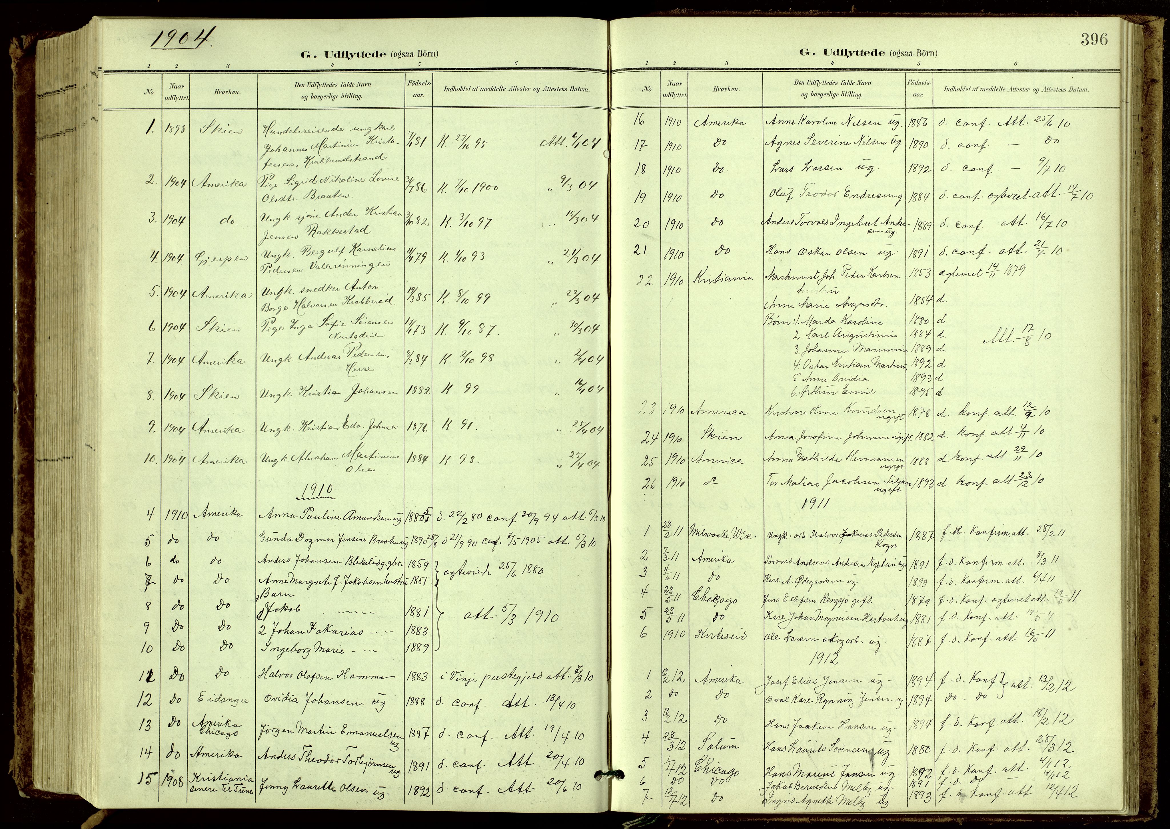 Bamble kirkebøker, SAKO/A-253/G/Ga/L0010: Parish register (copy) no. I 10, 1901-1919, p. 396