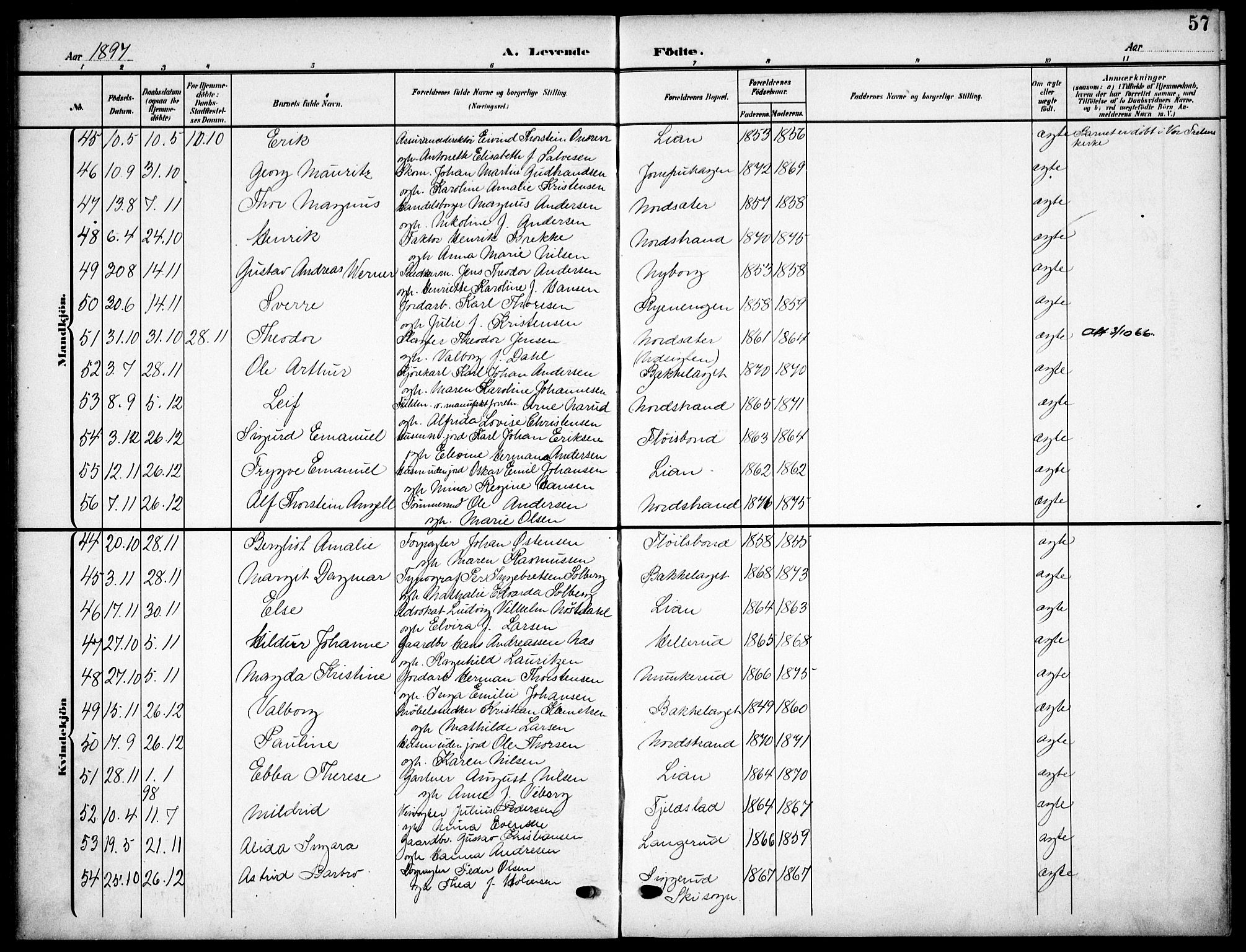 Nordstrand prestekontor Kirkebøker, AV/SAO-A-10362a/F/Fa/L0000: Parish register (official) no.  0, 1881-1900, p. 57