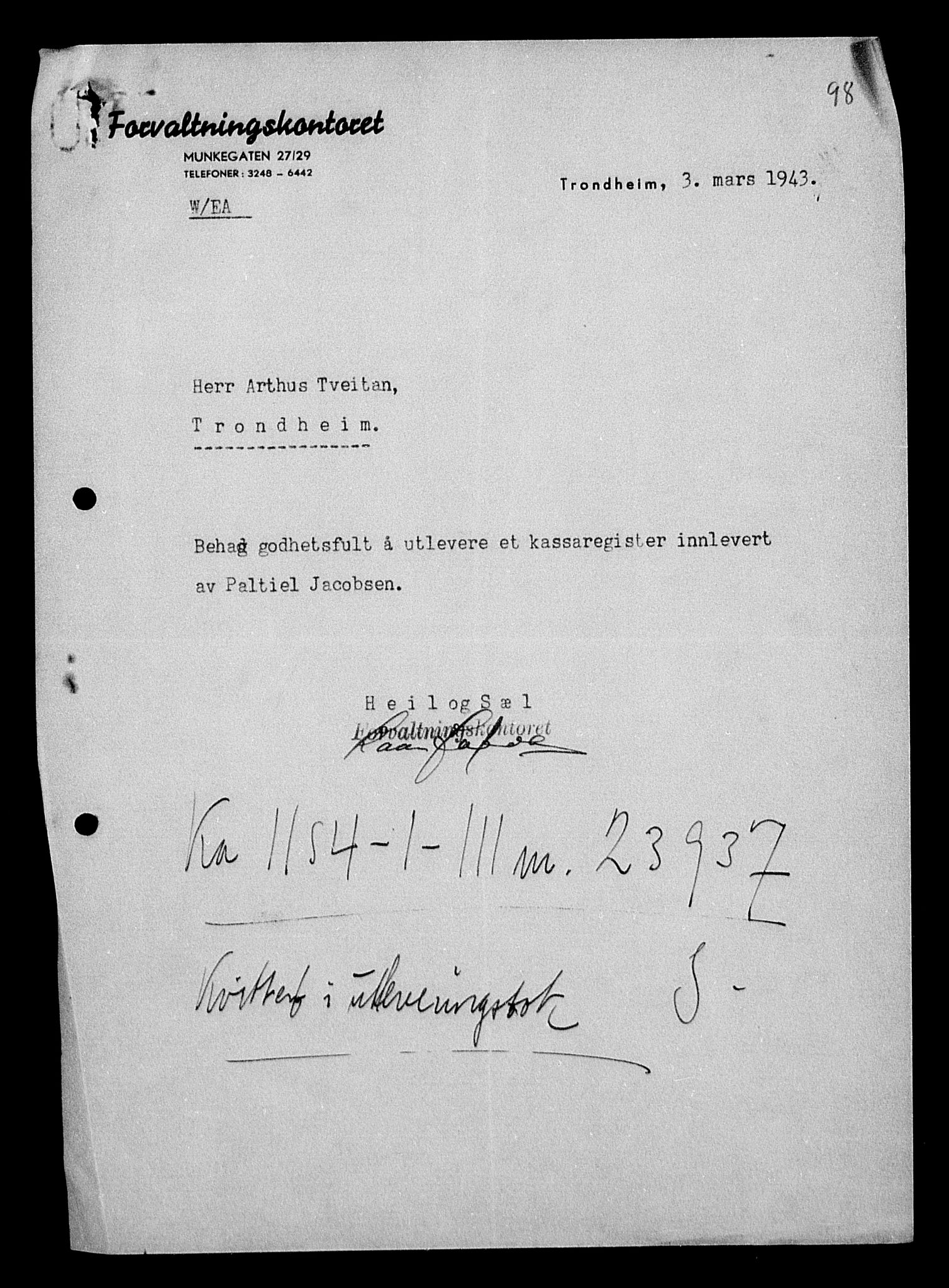 Justisdepartementet, Tilbakeføringskontoret for inndratte formuer, AV/RA-S-1564/H/Hc/Hca/L0899: --, 1945-1947, p. 128