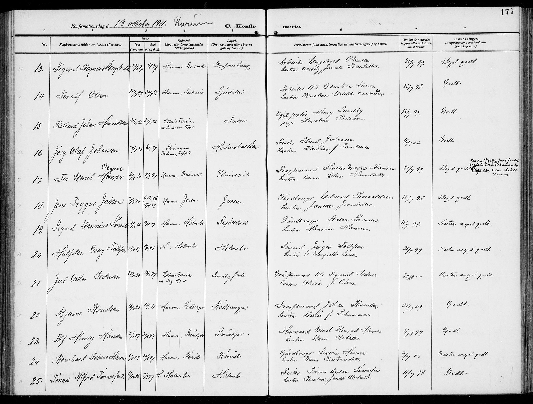 Hurum kirkebøker, SAKO/A-229/F/Fa/L0016: Parish register (official) no. 16, 1899-1918, p. 177