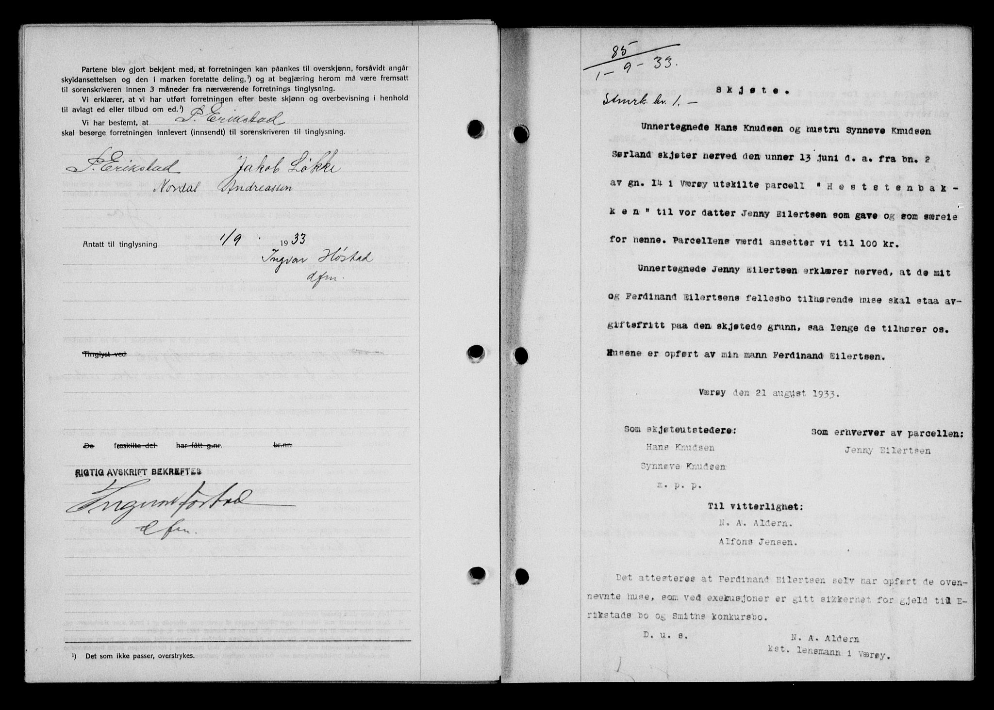 Lofoten sorenskriveri, SAT/A-0017/1/2/2C/L0028b: Mortgage book no. 28b, 1933-1933, Deed date: 01.09.1933