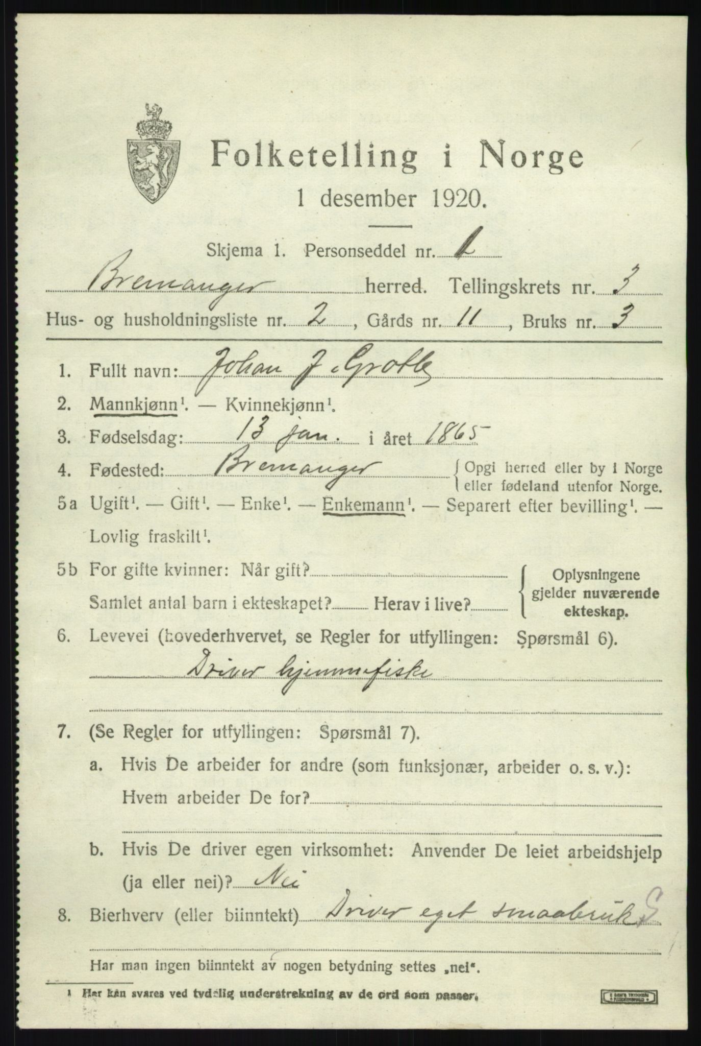 SAB, 1920 census for Bremanger, 1920, p. 2358