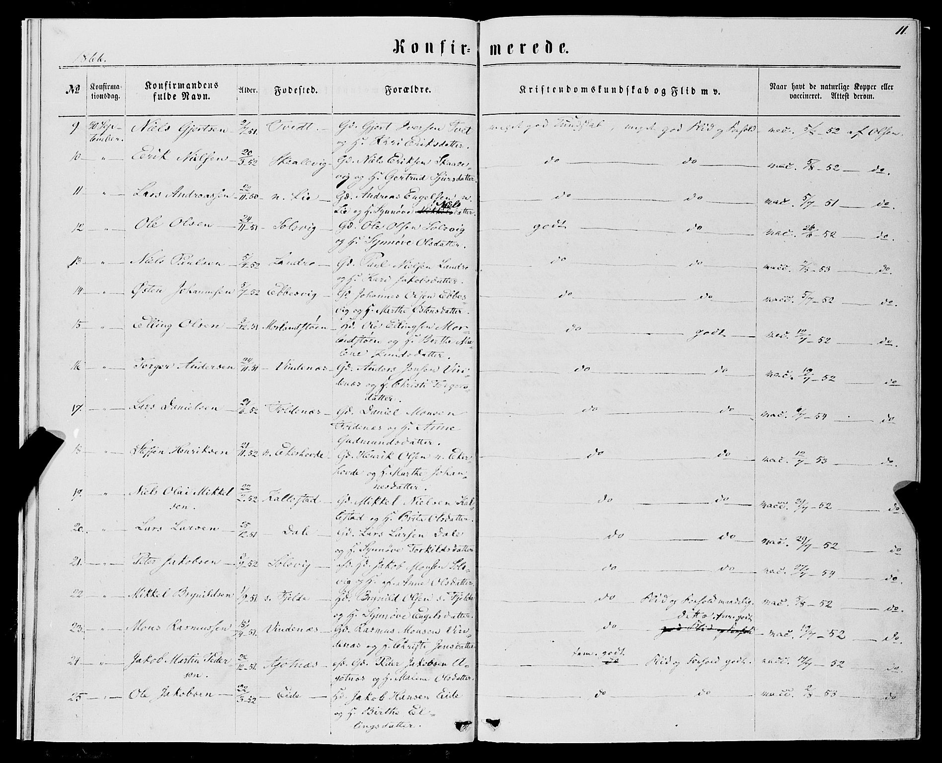 Fjell sokneprestembete, AV/SAB-A-75301/H/Haa: Parish register (official) no. A 5, 1864-1877, p. 11