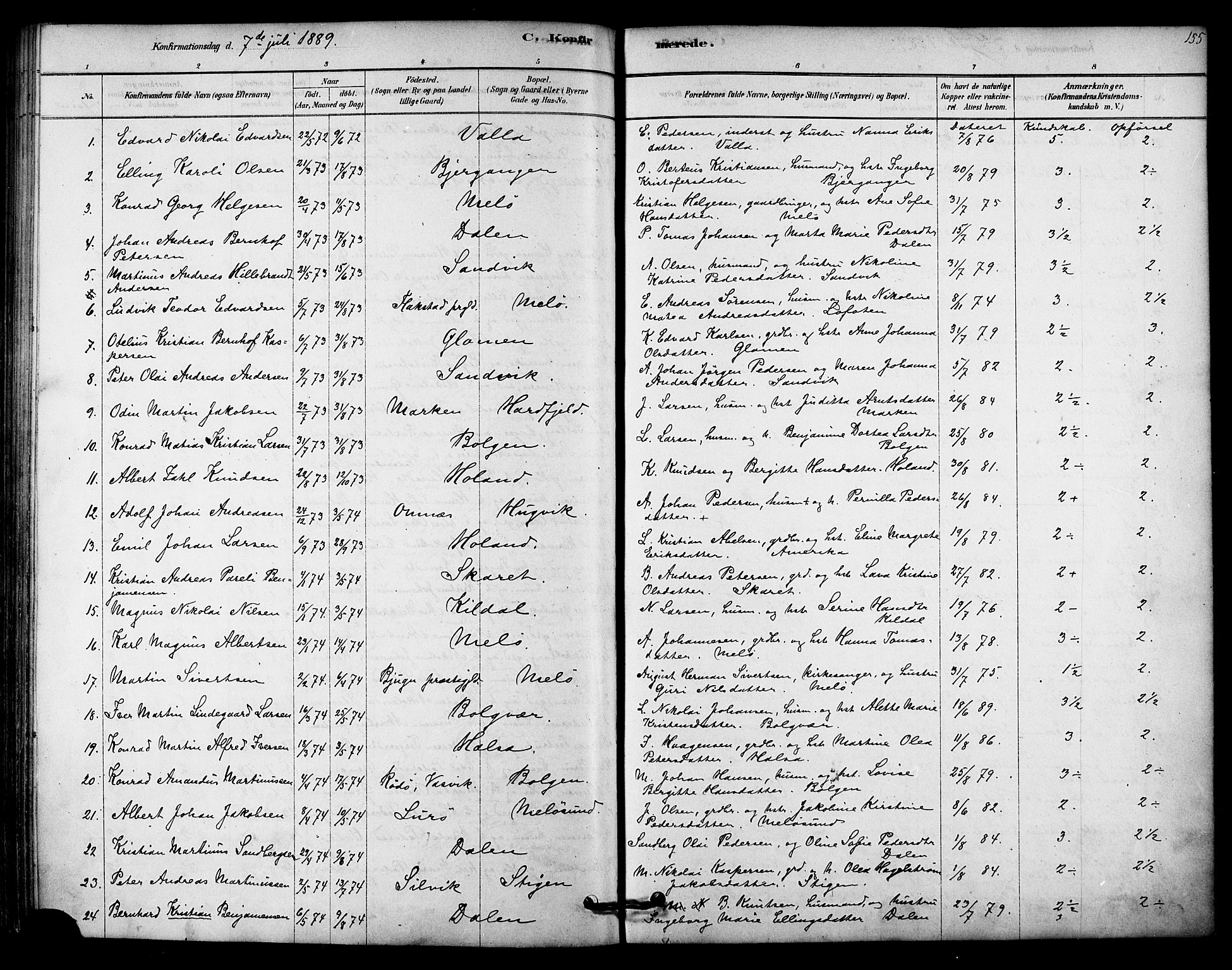 Ministerialprotokoller, klokkerbøker og fødselsregistre - Nordland, SAT/A-1459/843/L0626: Parish register (official) no. 843A01, 1878-1907, p. 155