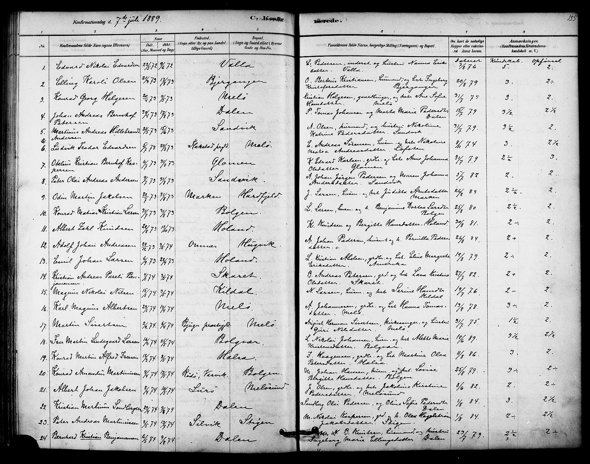 Ministerialprotokoller, klokkerbøker og fødselsregistre - Nordland, AV/SAT-A-1459/843/L0626: Parish register (official) no. 843A01, 1878-1907, p. 155