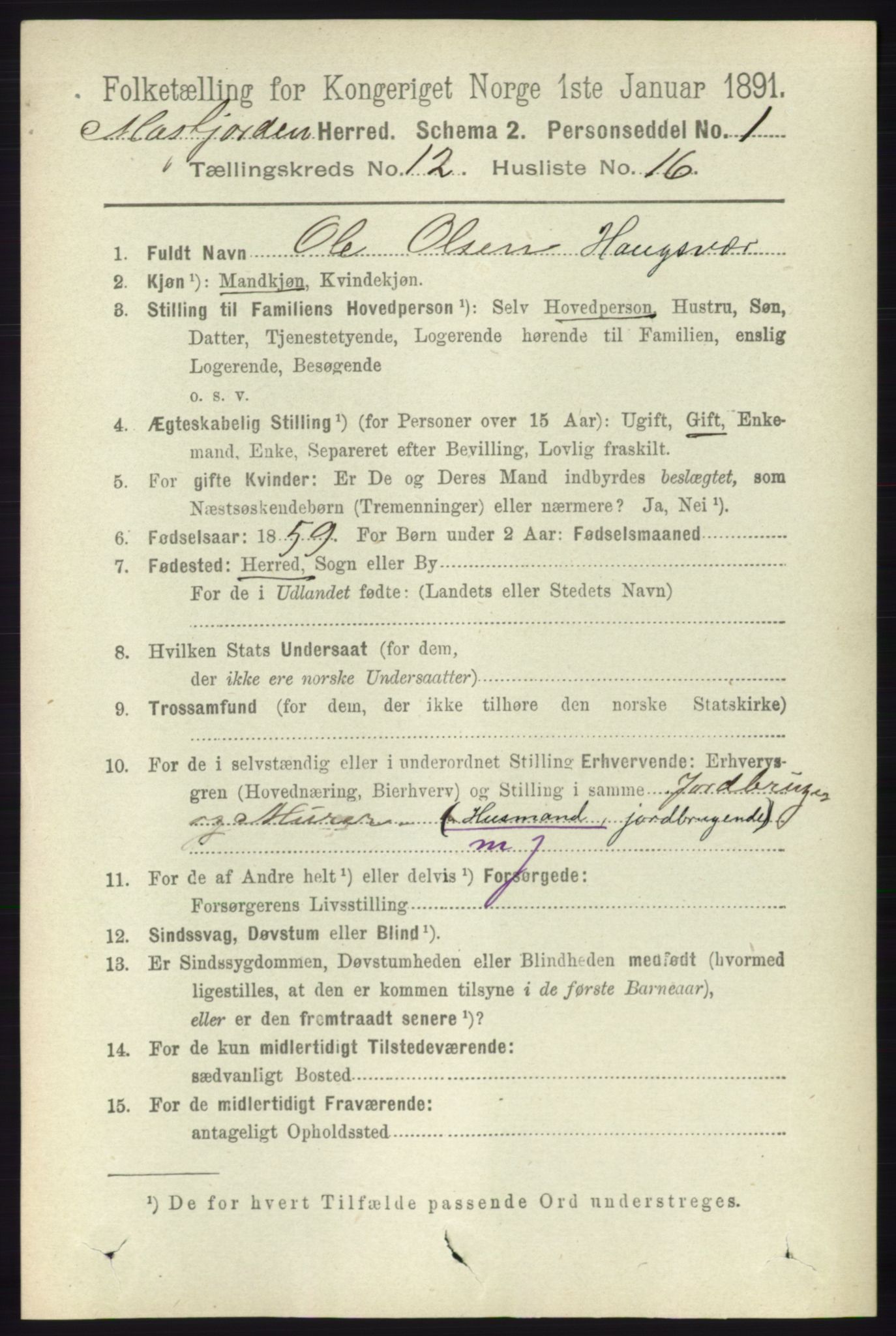 RA, 1891 census for 1266 Masfjorden, 1891, p. 2582