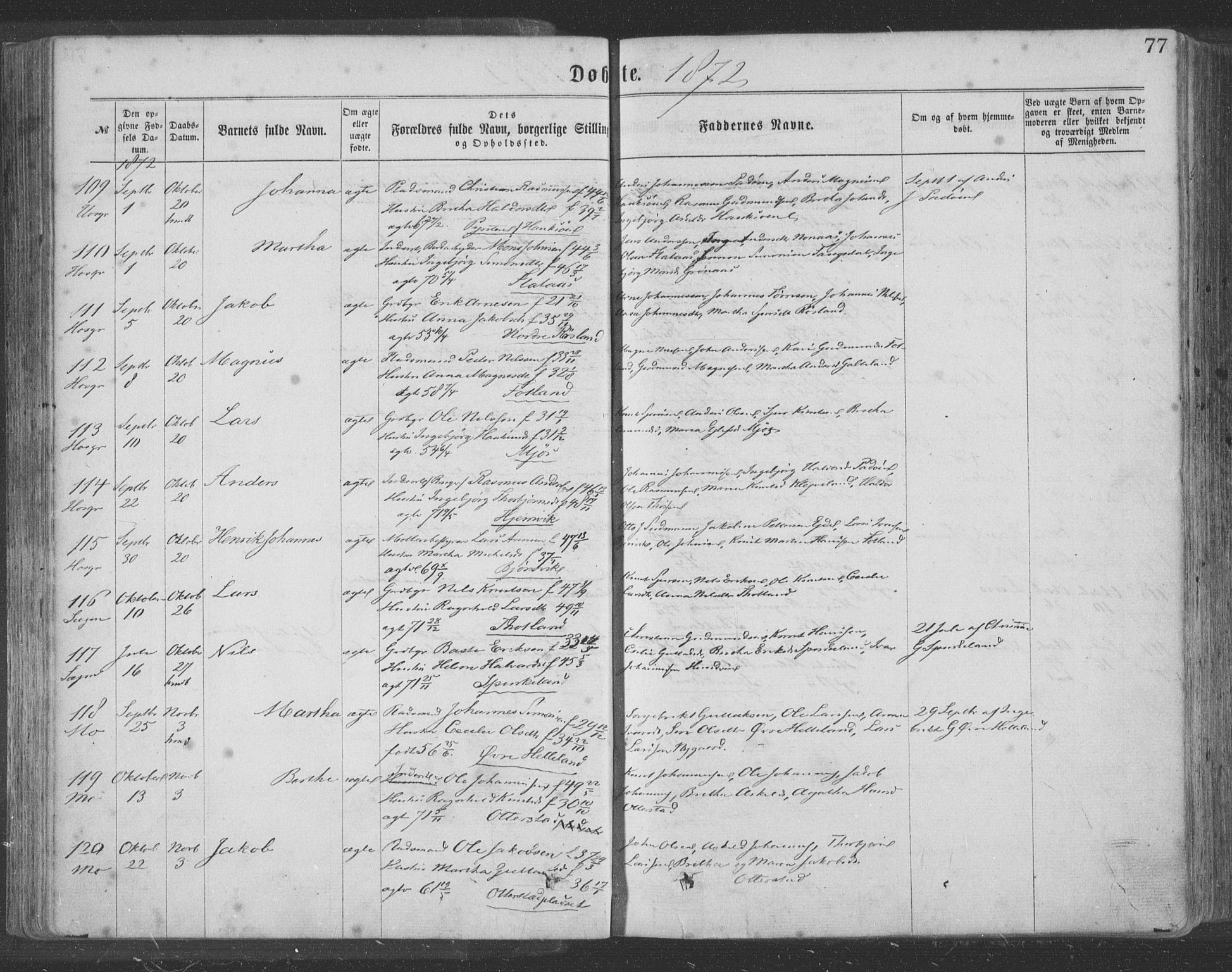 Hosanger sokneprestembete, AV/SAB-A-75801/H/Haa: Parish register (official) no. A 9, 1864-1876, p. 77