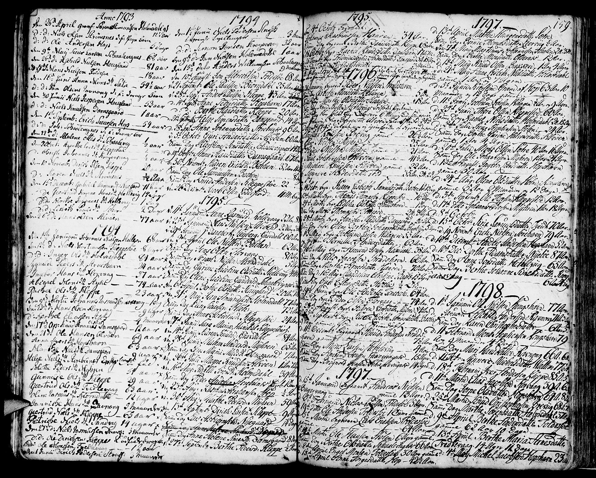 Askøy Sokneprestembete, SAB/A-74101/H/Ha/Haa/Haaa/L0001: Parish register (official) no. A 1, 1742-1818, p. 159