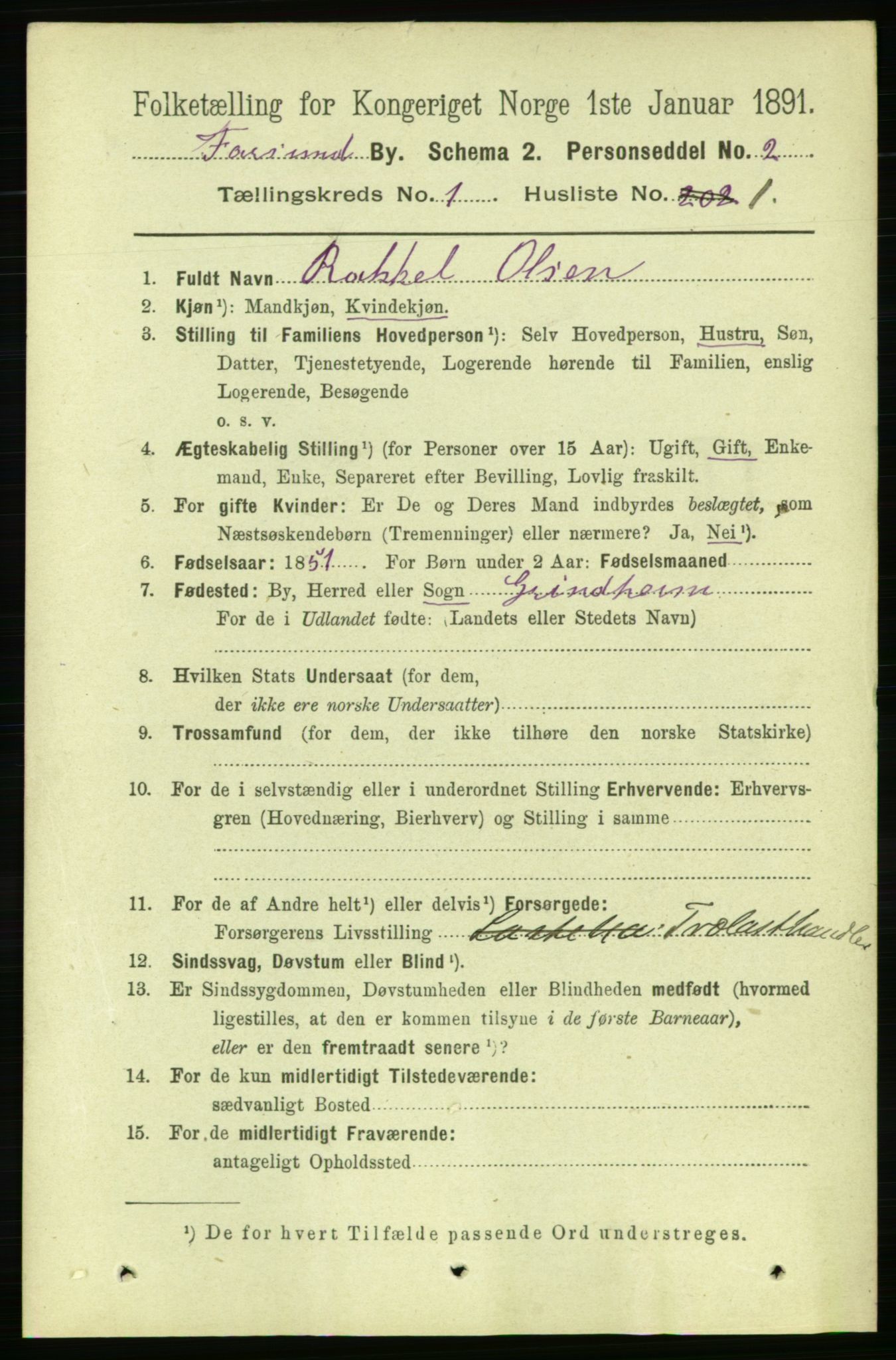 RA, 1891 census for 1003 Farsund, 1891, p. 508