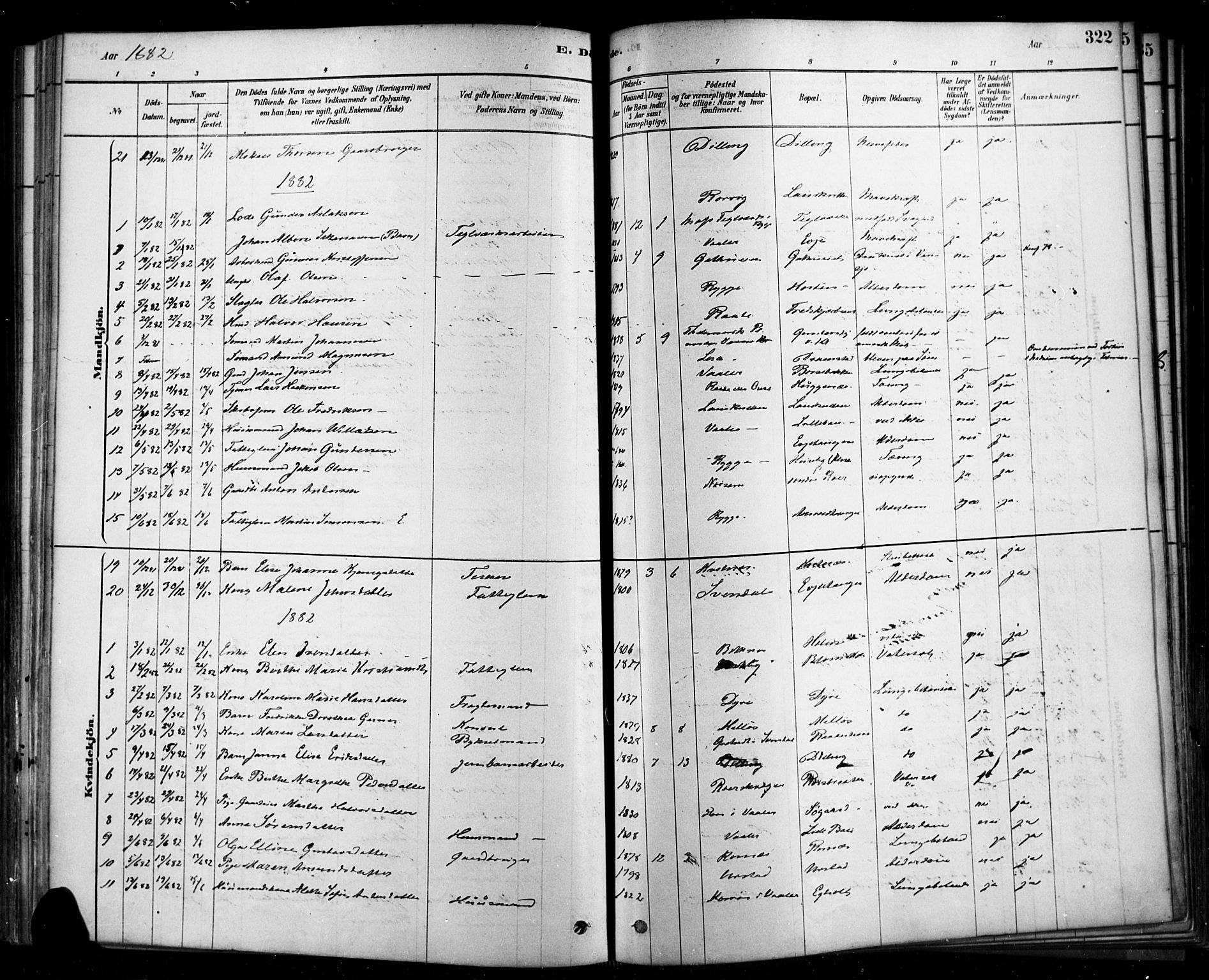 Rygge prestekontor Kirkebøker, AV/SAO-A-10084b/F/Fa/L0007: Parish register (official) no. 7, 1878-1904, p. 322