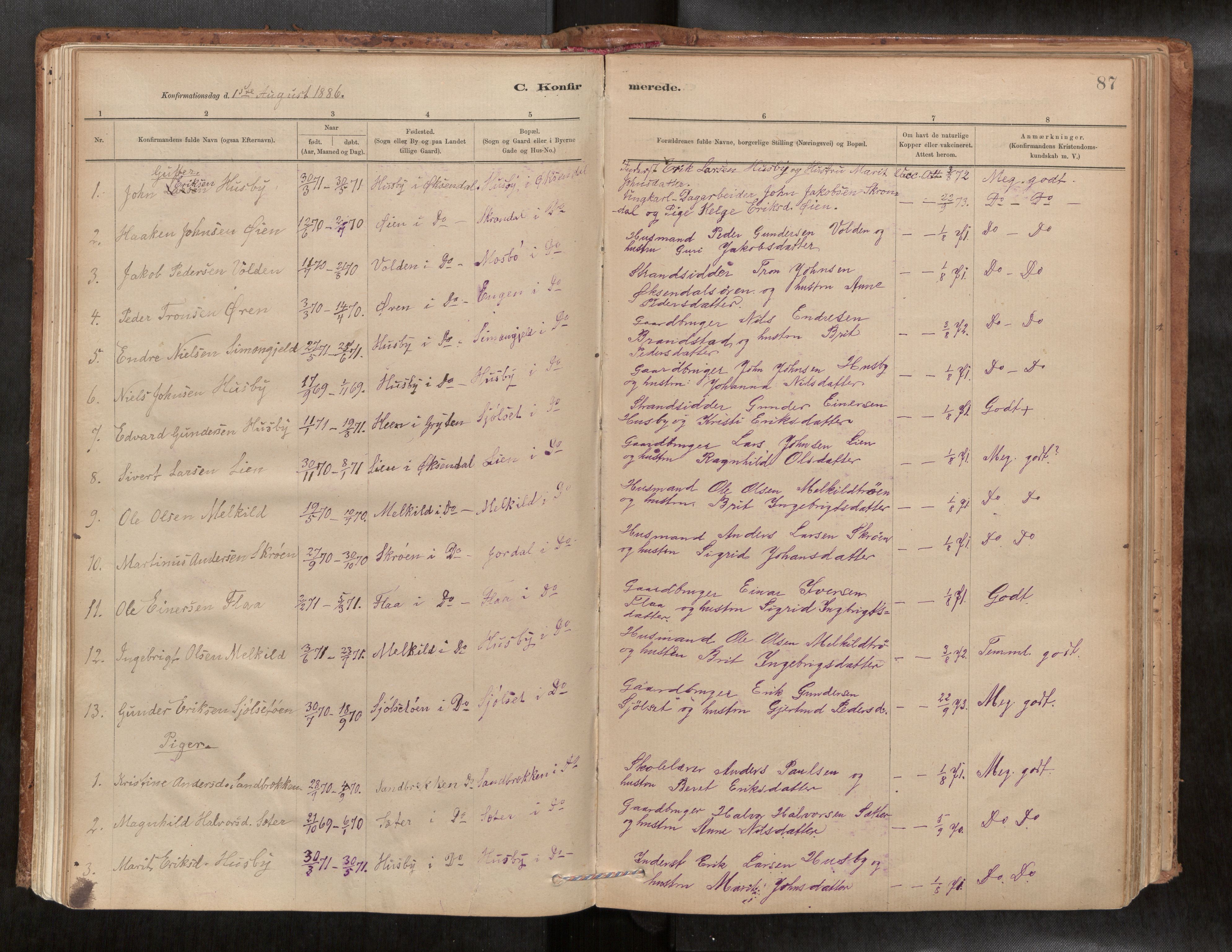 Ministerialprotokoller, klokkerbøker og fødselsregistre - Møre og Romsdal, SAT/A-1454/588/L1006: Parish register (official) no. 588A03, 1886-1912, p. 87