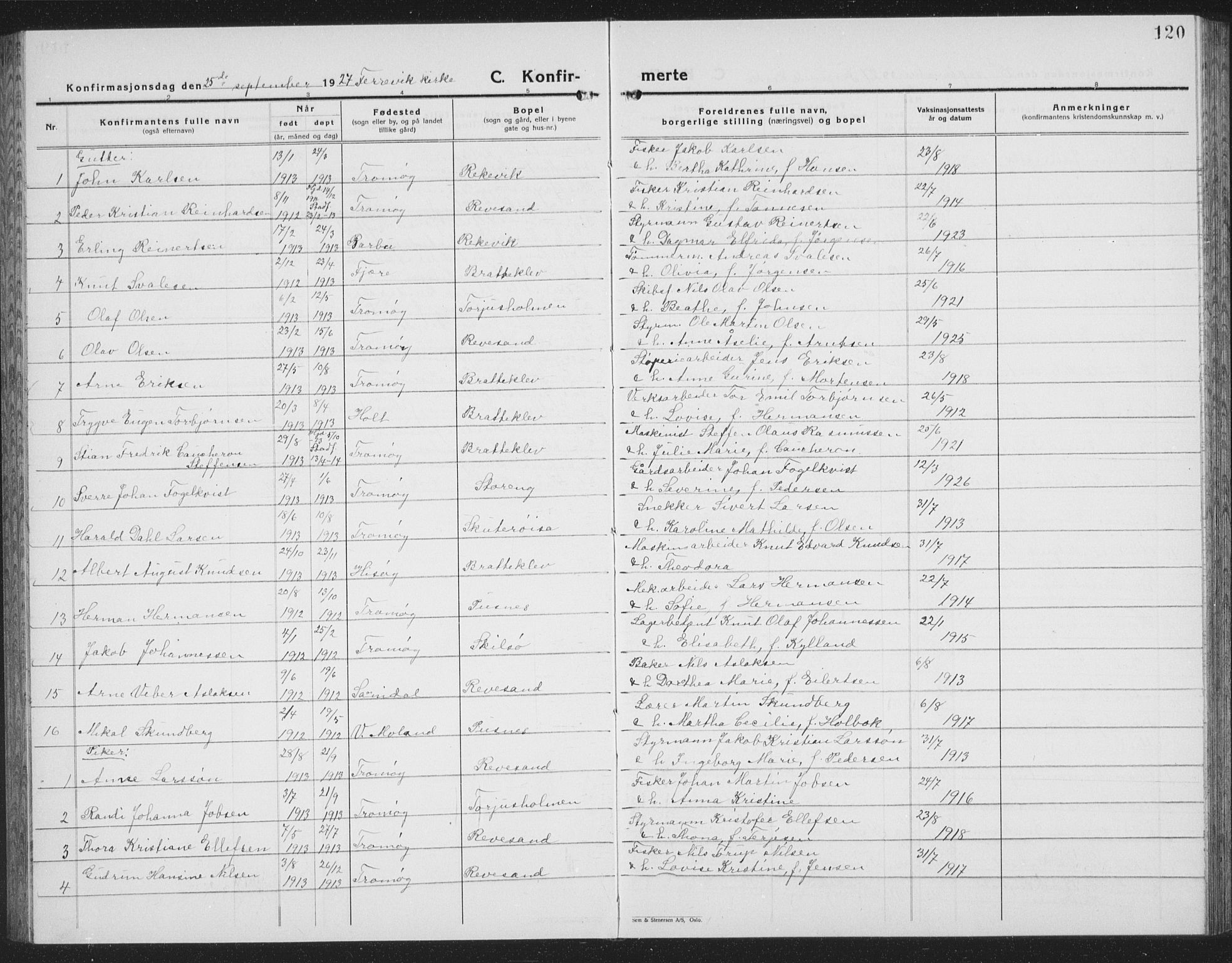 Tromøy sokneprestkontor, SAK/1111-0041/F/Fb/L0008: Parish register (copy) no. B 8, 1925-1938, p. 120